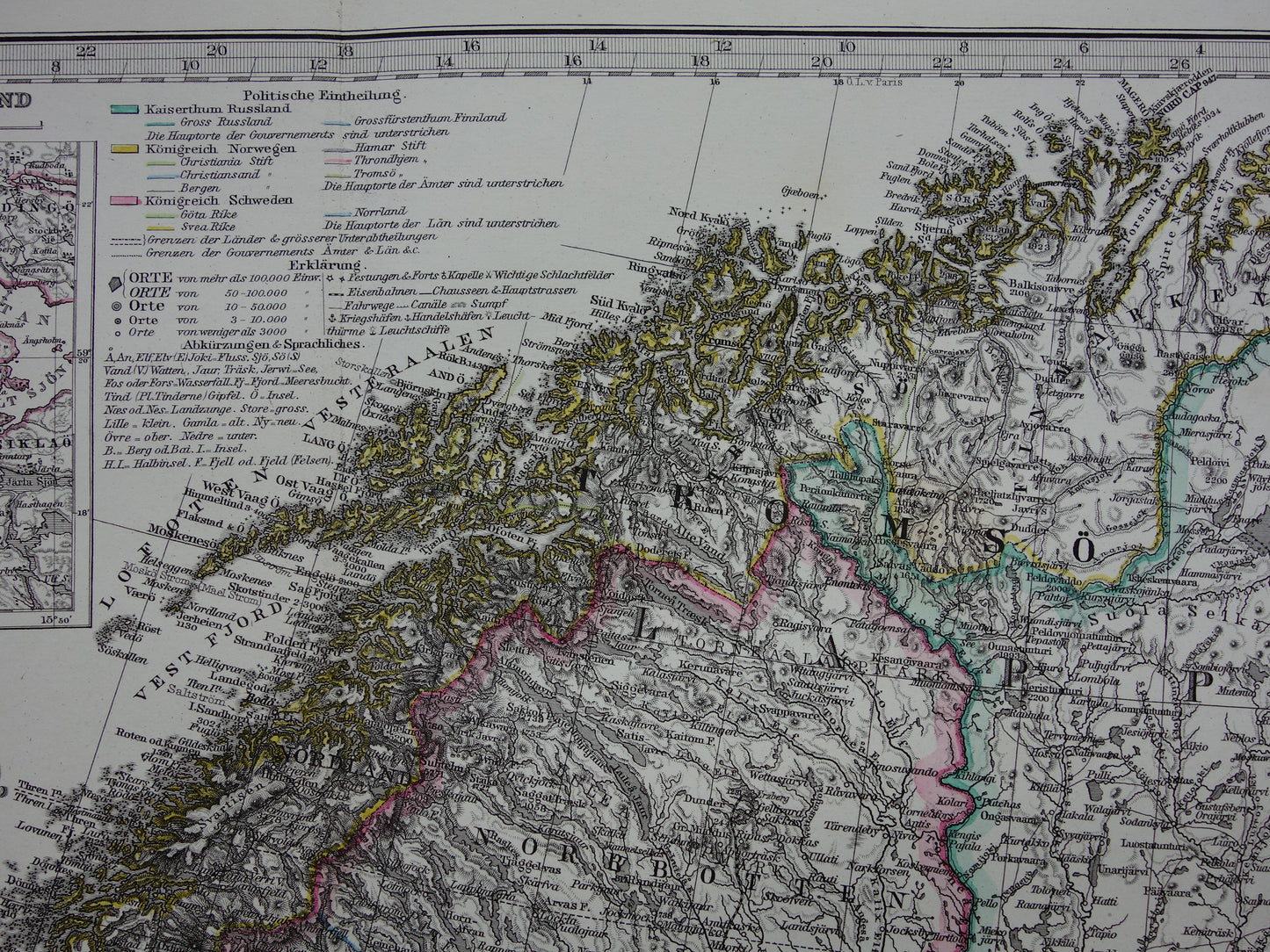 Old map of Norway original antique map Finland Oslo Sweden Stockholm vintage poster