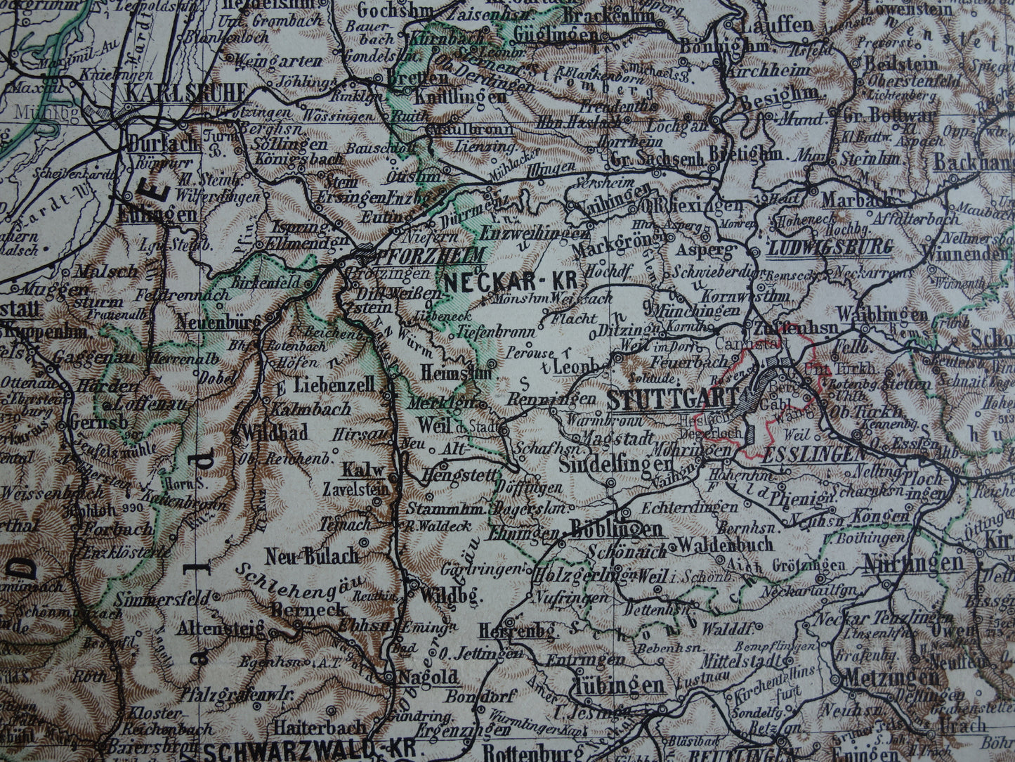 Württemberg old map of Wurtenberg and Hohenzollern Germany 1913 original antique German map Stuttgart Karlsruhe