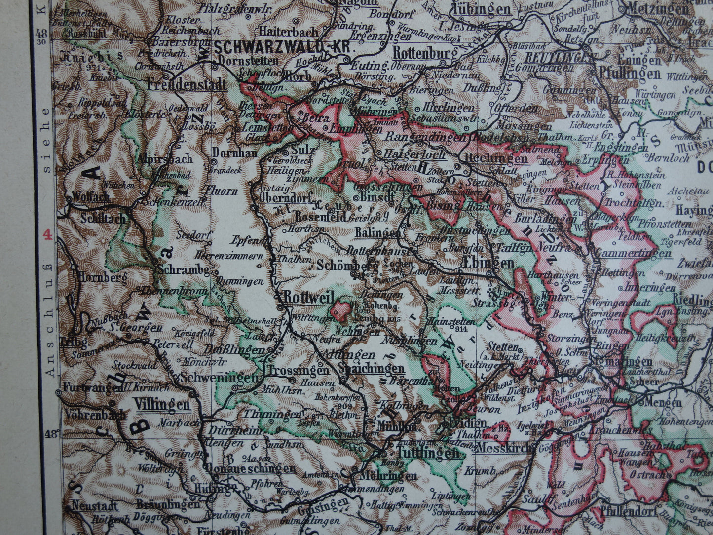 Württemberg old map of Wurtenberg and Hohenzollern Germany 1913 original antique German map Stuttgart Karlsruhe