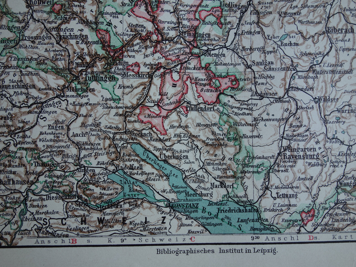 Württemberg old map of Wurtenberg and Hohenzollern Germany 1913 original antique German map Stuttgart Karlsruhe