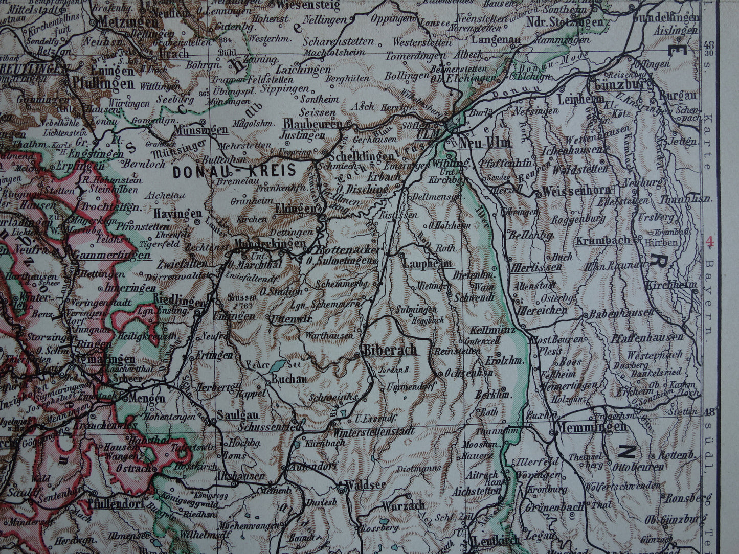Württemberg old map of Wurtenberg and Hohenzollern Germany 1913 original antique German map Stuttgart Karlsruhe