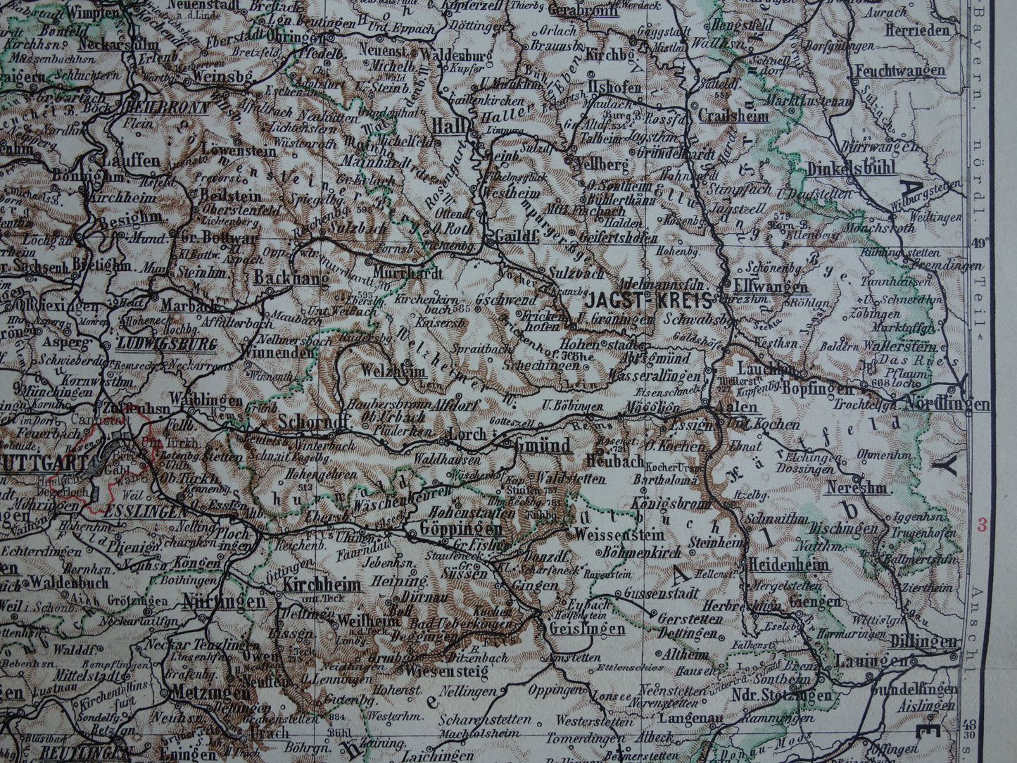 Württemberg old map of Wurtenberg and Hohenzollern Germany 1913 original antique German map Stuttgart Karlsruhe