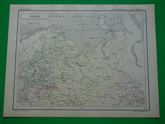 RUSLAND Oude kaart van Barentszzee uit het jaar 1896 historische landkaart noord-Rusland oude vintage kaarten