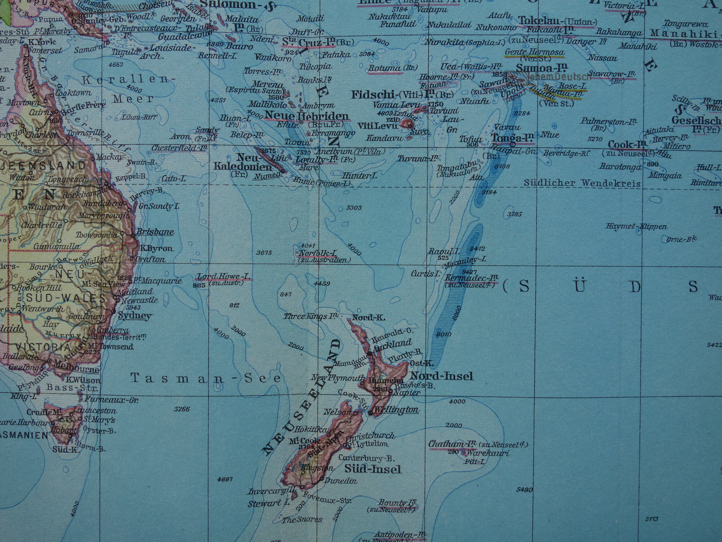 Old map of Oceania from 1928 original antique map Australia Indonesia New Zealand vintage maps