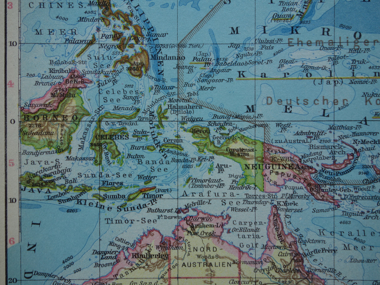 Old map of Oceania from 1928 original antique map Australia Indonesia New Zealand vintage maps