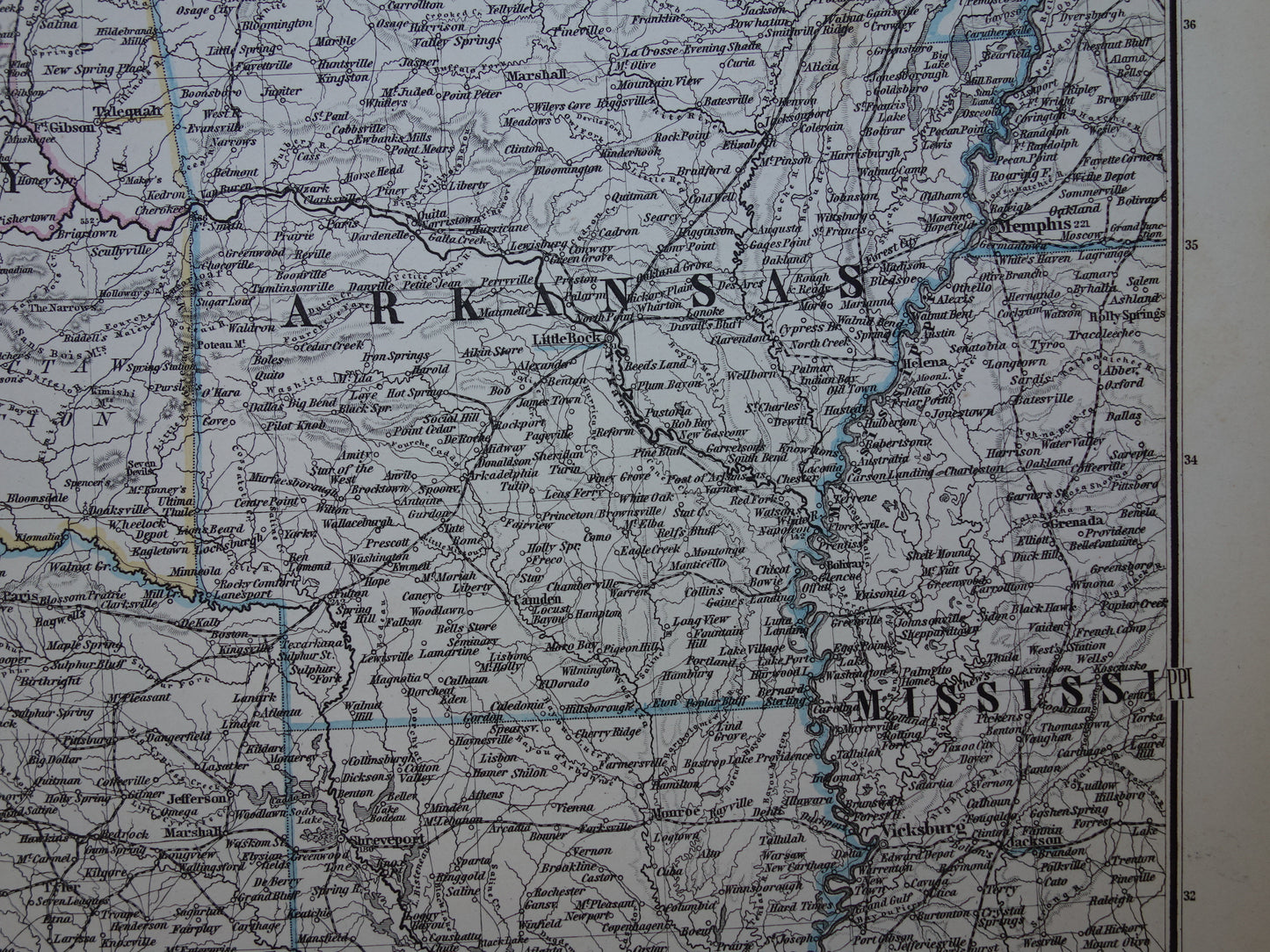 Antique map of the USA from 1884 original old map Texas Arkansas Louisiana Missouri Kansas Oklahoma United States