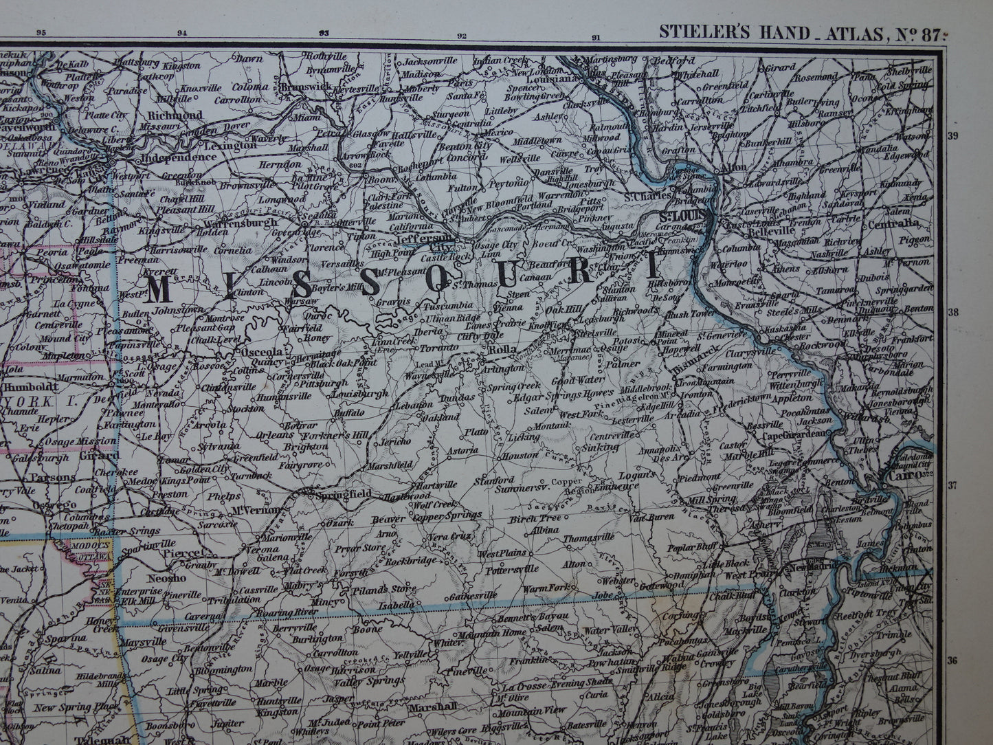 Antique map of the USA from 1884 original old map Texas Arkansas Louisiana Missouri Kansas Oklahoma United States