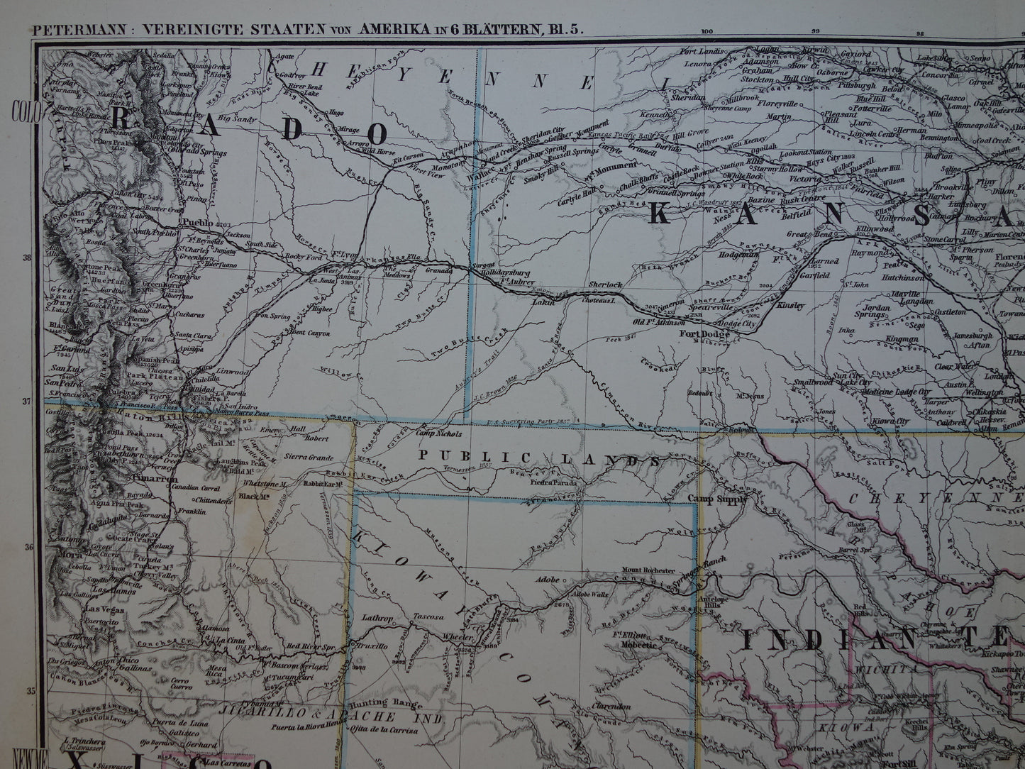 Antique map of the USA from 1884 original old map Texas Arkansas Louisiana Missouri Kansas Oklahoma United States
