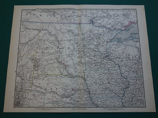 MINNESOTA IOWA Antieke kaart van de VS uit 1884 originele oude landkaart Wisconsin Dakota Nebraska Verenigde Staten