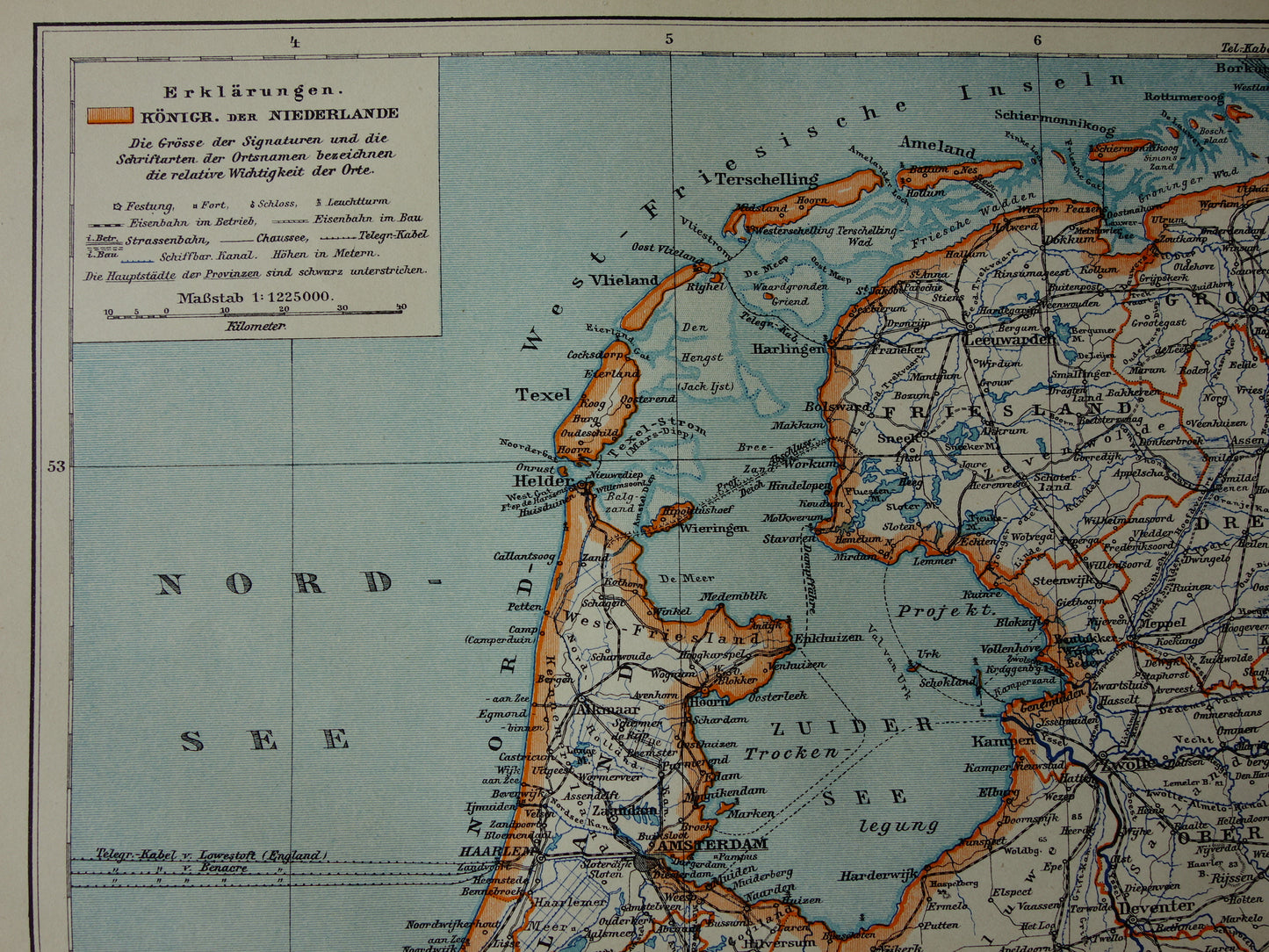 Oude kaart van Nederland in 1908 originele antieke landkaart Nederland met jaartal