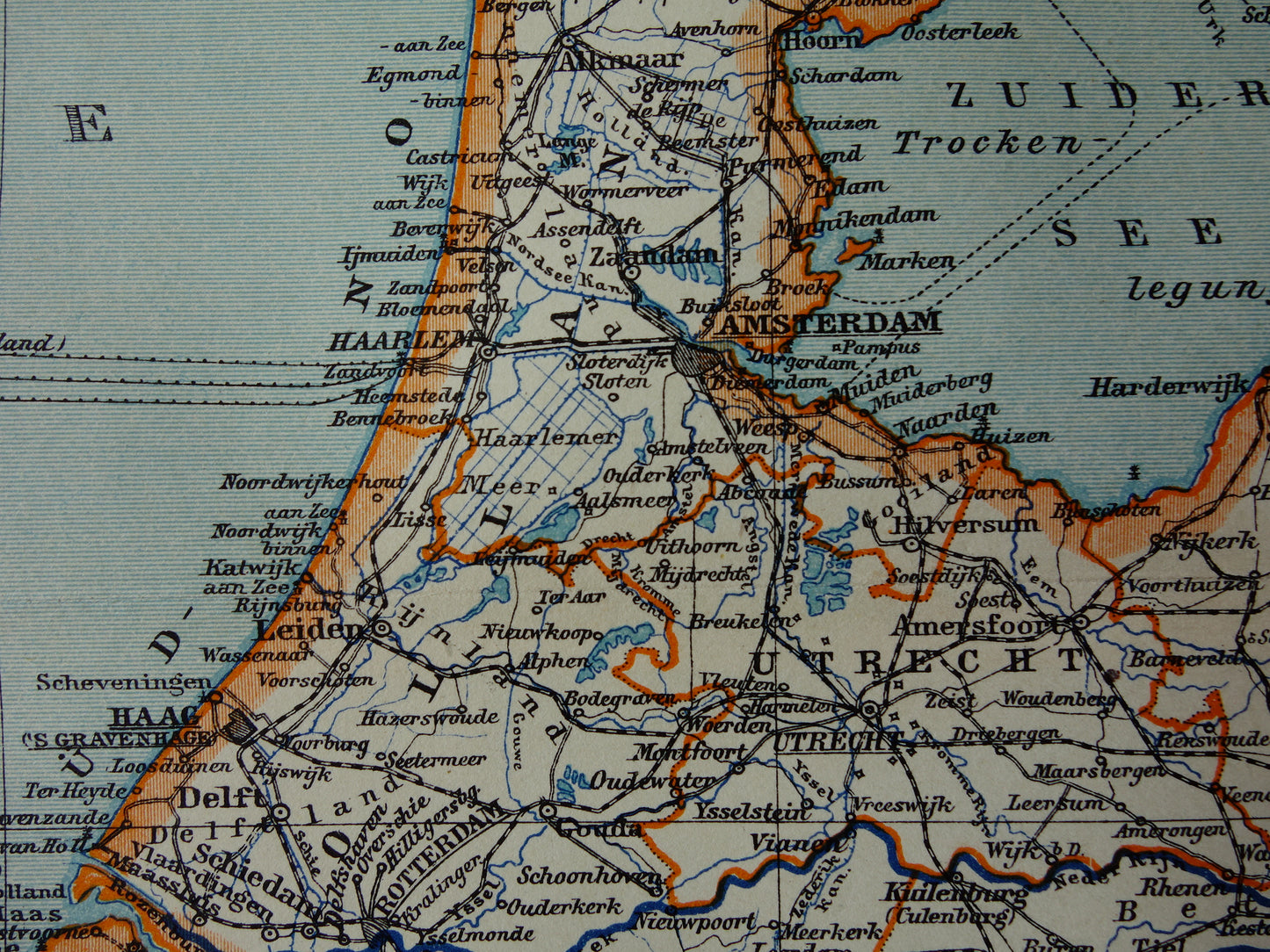 Oude kaart van Nederland in 1908 originele antieke landkaart Nederland met jaartal