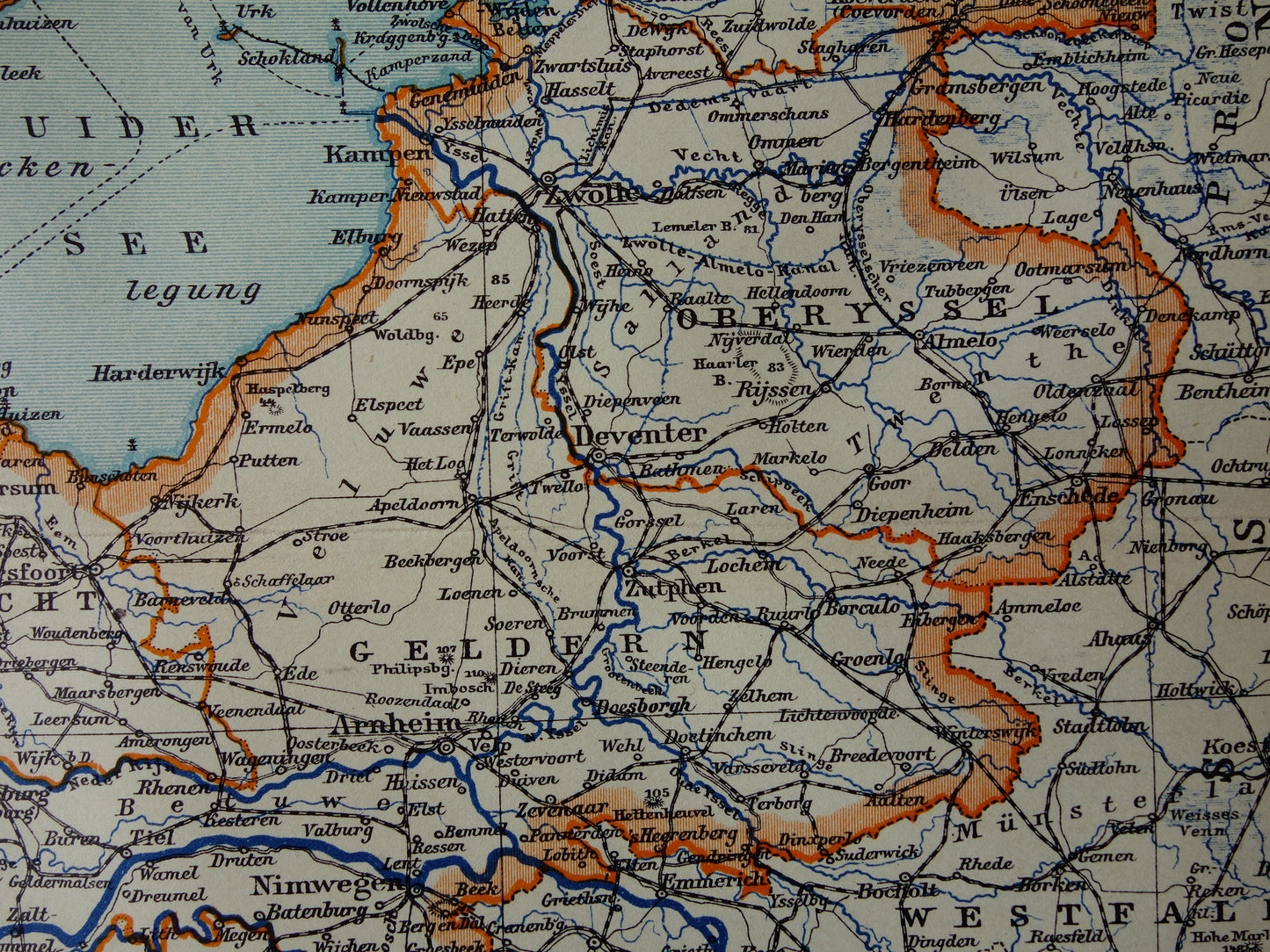 Oude kaart van Nederland in 1908 originele antieke landkaart Nederland met jaartal