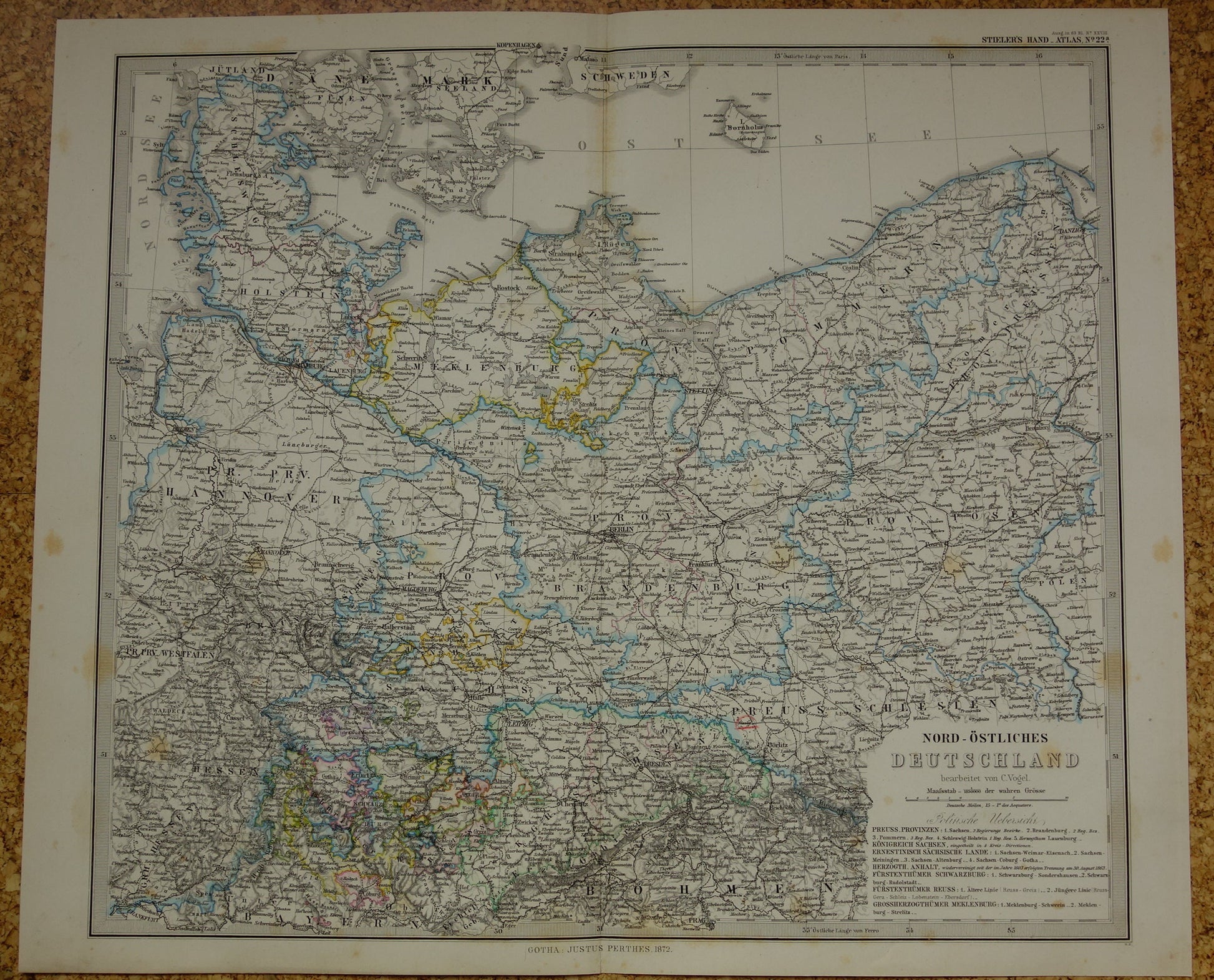 DUITSLAND Oude landkaart van noord-Duitsland uit 1872 originele 150+ jaar oude antieke kaart Berlijn Brandenburg
