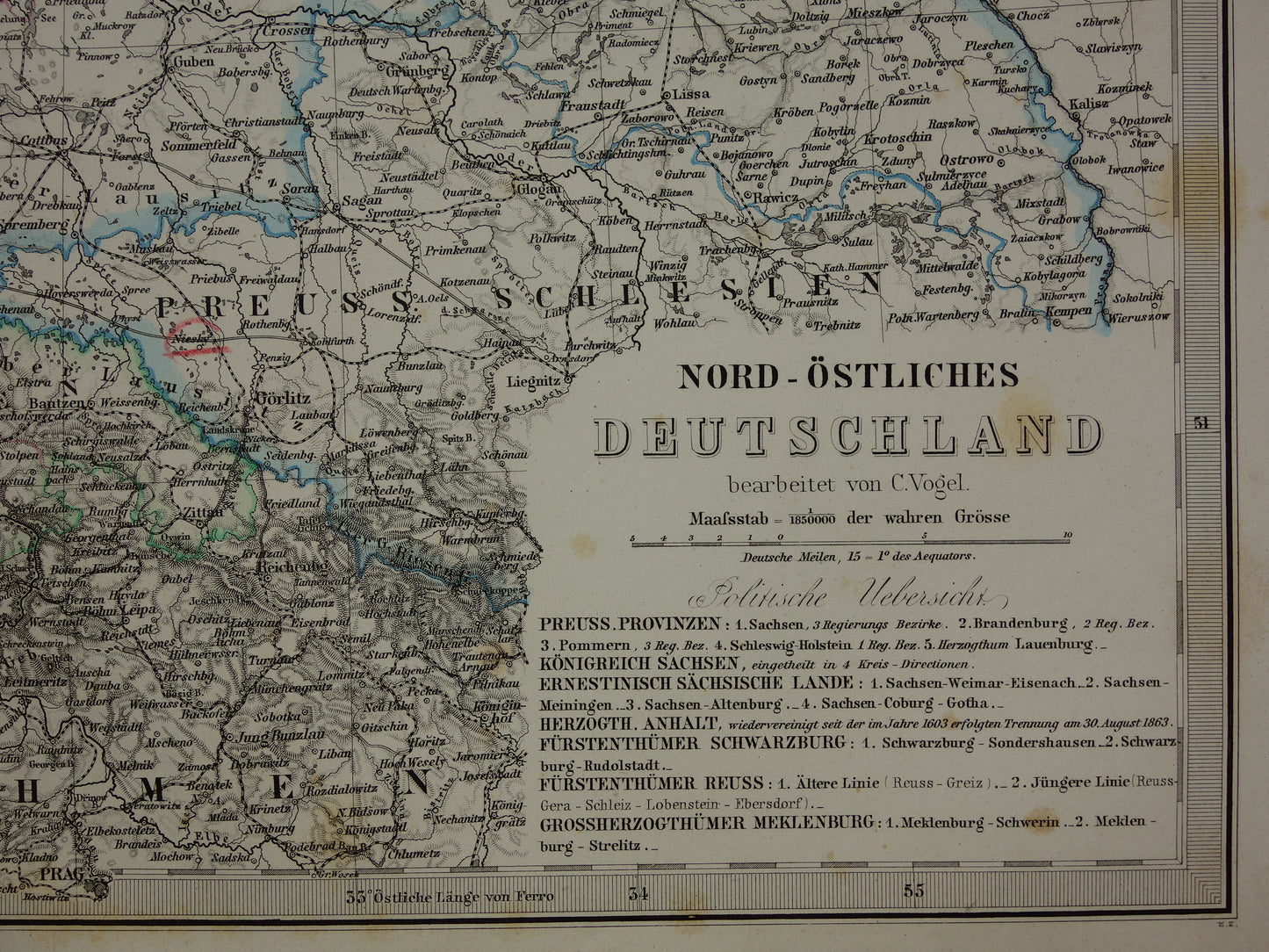 GERMANY Old map of northern Germany from 1872 original 150+ year old antique map Berlin Brandenburg