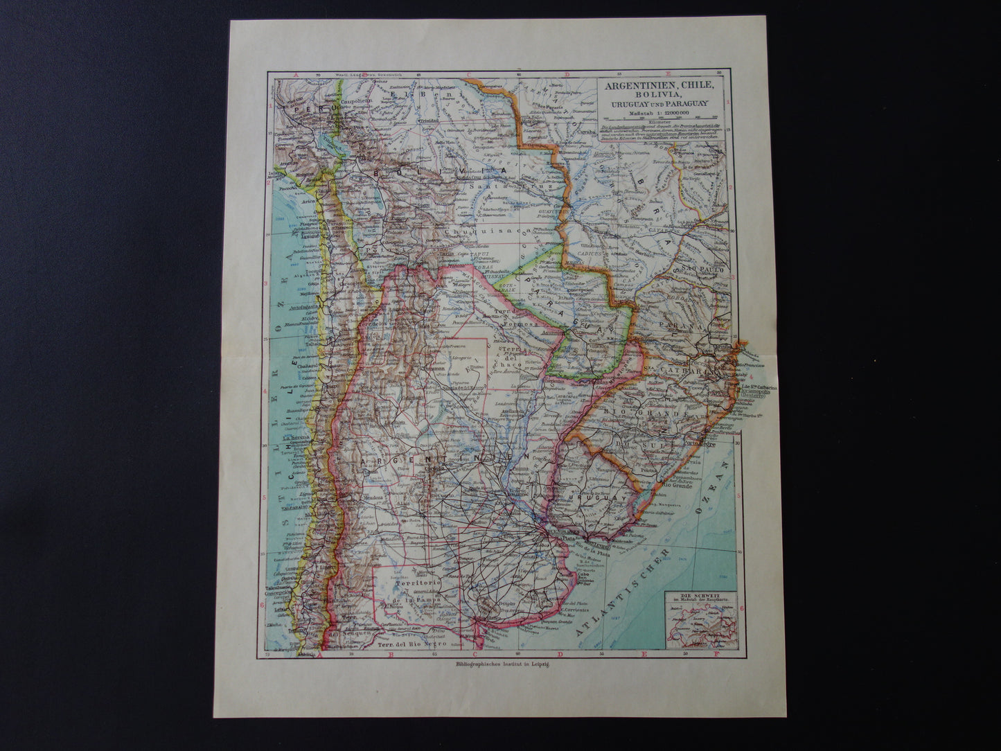 SOUTH AMERICA old map of Argentina Chile Uruguay detailed vintage map from 1928 Paraguay Bolivia