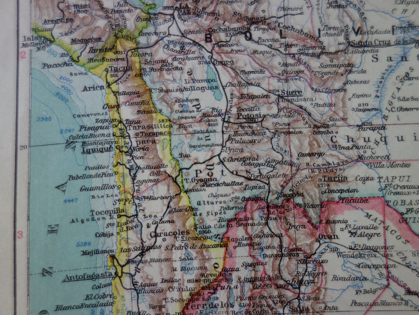SOUTH AMERICA old map of Argentina Chile Uruguay detailed vintage map from 1928 Paraguay Bolivia