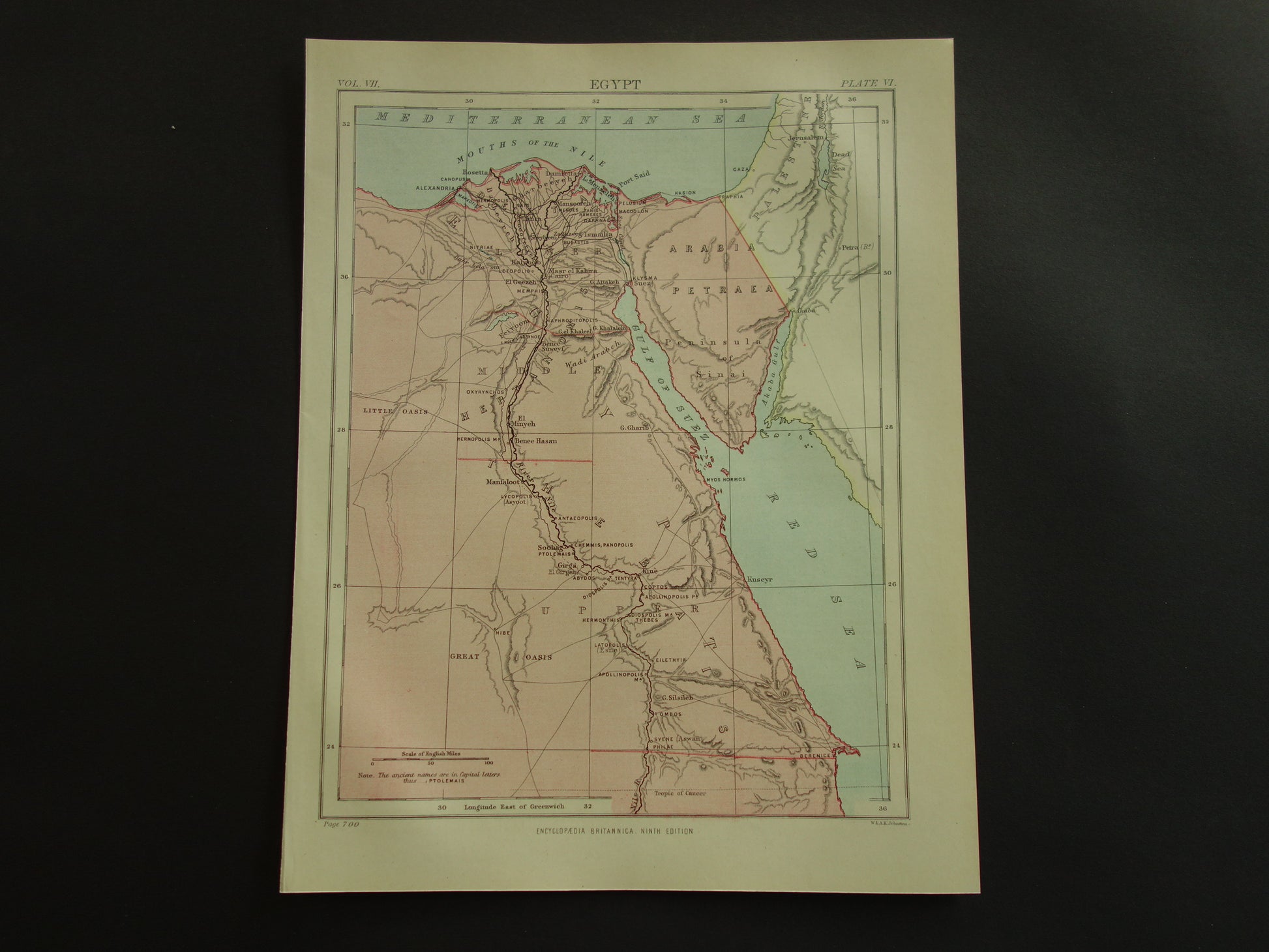 Antieke landkaart van Egypte uit 1877 originele 140+ jaar oude Engelse kaart Caïro