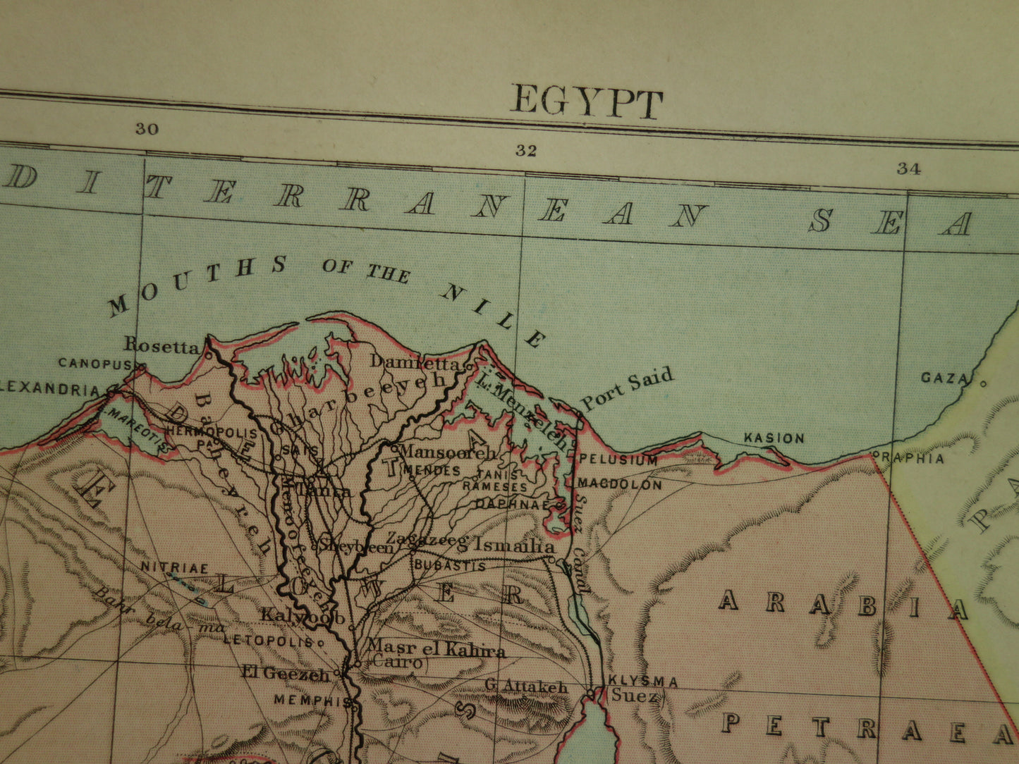 Antique map of Egypt from 1877 original 140+ year old English map Cairo