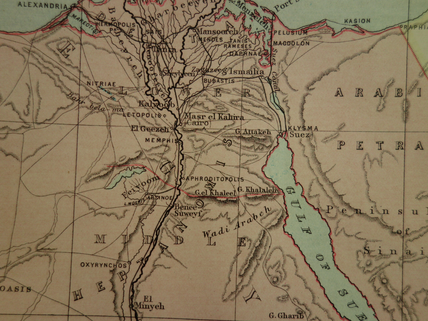 Antique map of Egypt from 1877 original 140+ year old English map Cairo