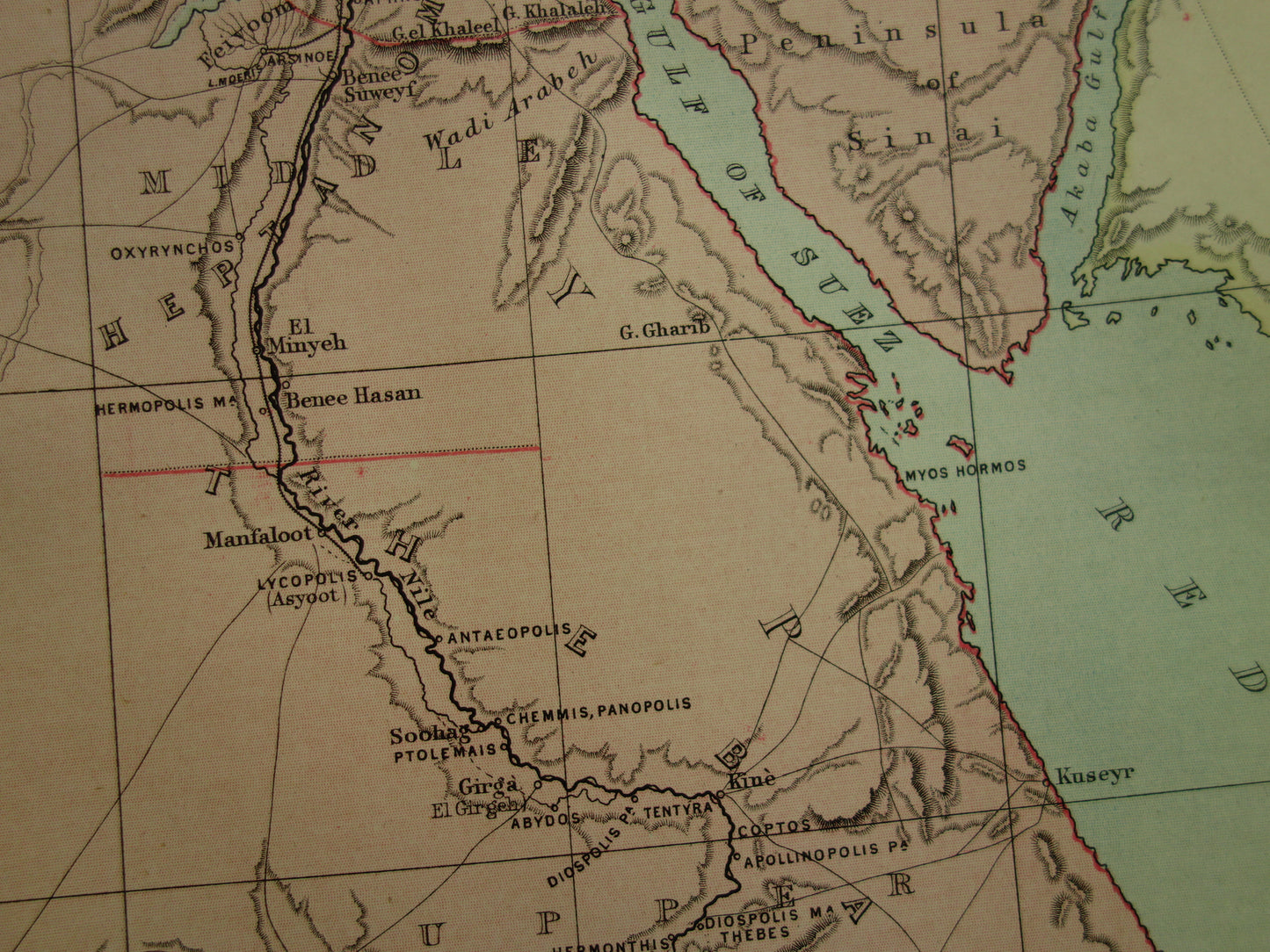 Antique map of Egypt from 1877 original 140+ year old English map Cairo