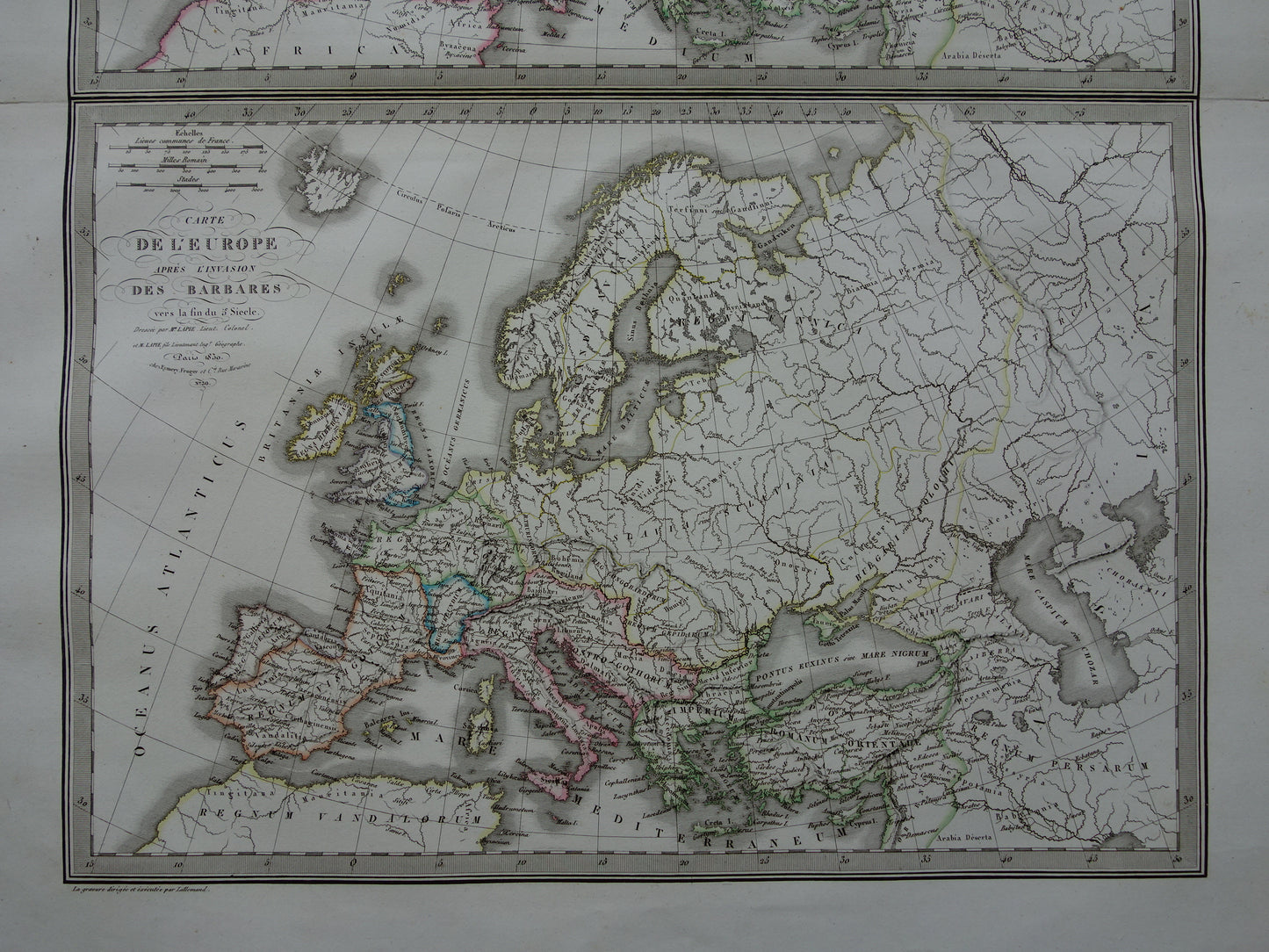 History of Europe ancient maps fall of the Roman Empire - Charlemagne 800 - Emperor Charles 5 1500 - original old map