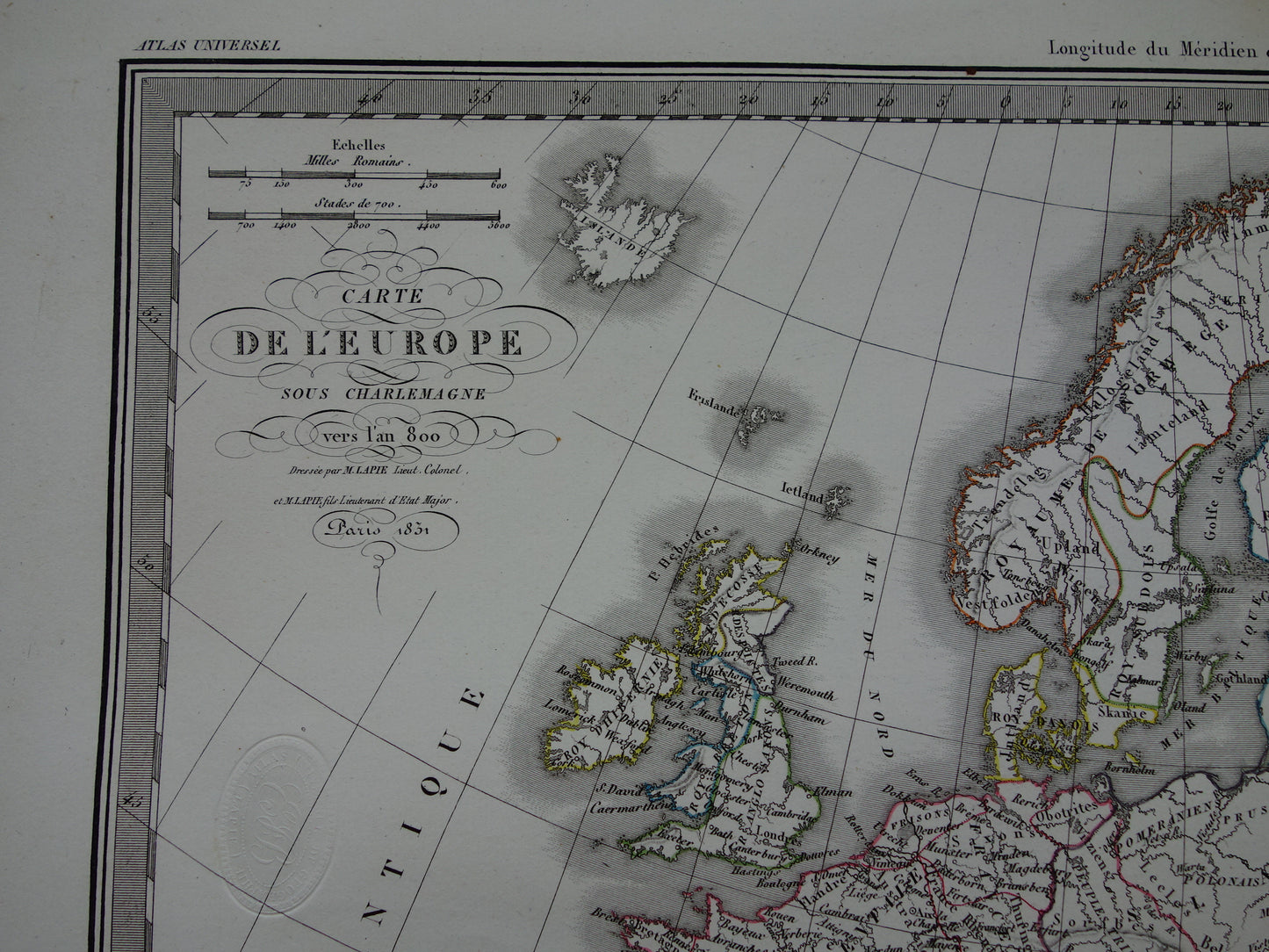 History of Europe ancient maps fall of the Roman Empire - Charlemagne 800 - Emperor Charles 5 1500 - original old map