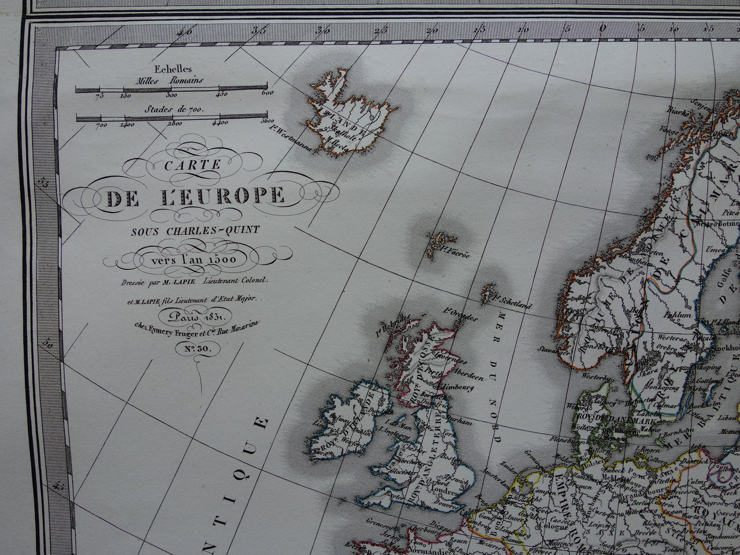 History of Europe ancient maps fall of the Roman Empire - Charlemagne 800 - Emperor Charles 5 1500 - original old map