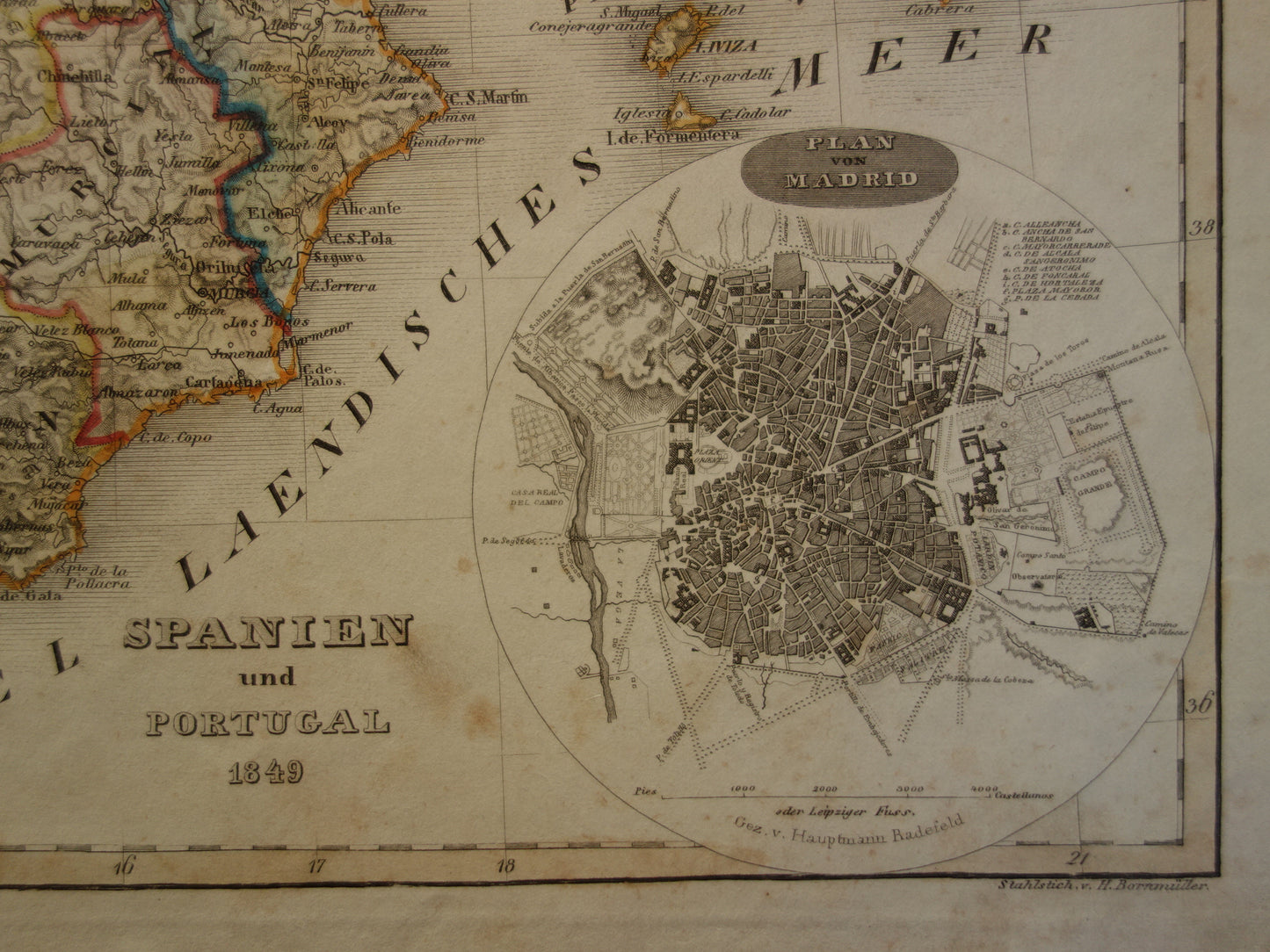 Old map of Spain and Portugal from 1849 original antique map Madrid vintage maps with date