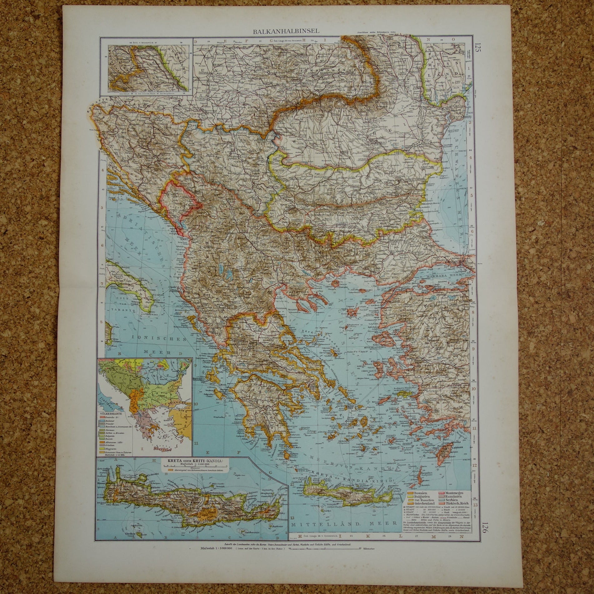 BALKAN oude landkaart van Griekenland Europees Turkije uit 1910 originele antieke historische kaart van Roemenië Bulgarije Servië Bosnië Montenegro Griekenland