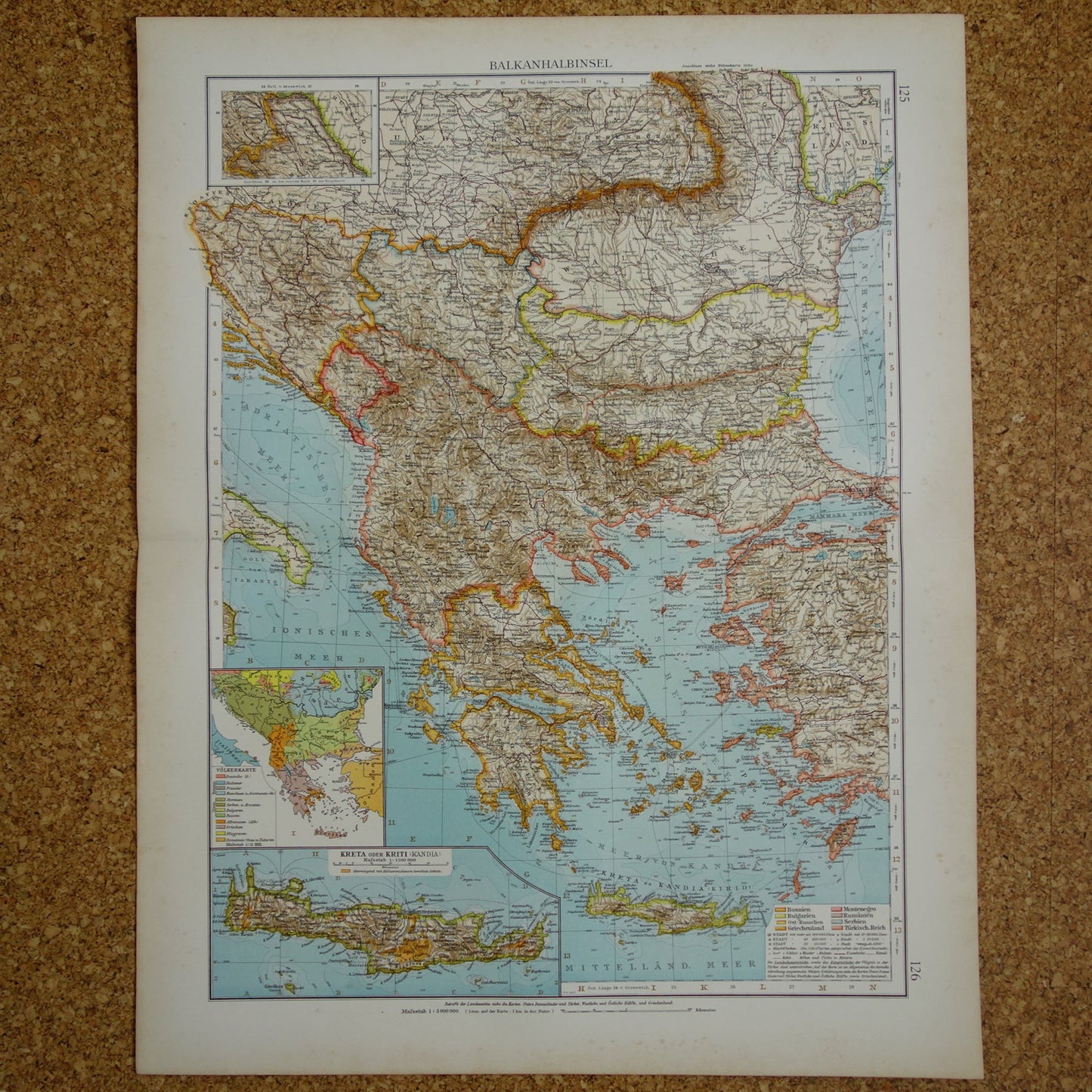 BALKAN oude landkaart van Griekenland Europees Turkije uit 1910 originele antieke historische kaart van Roemenië Bulgarije Servië Bosnië Montenegro Griekenland