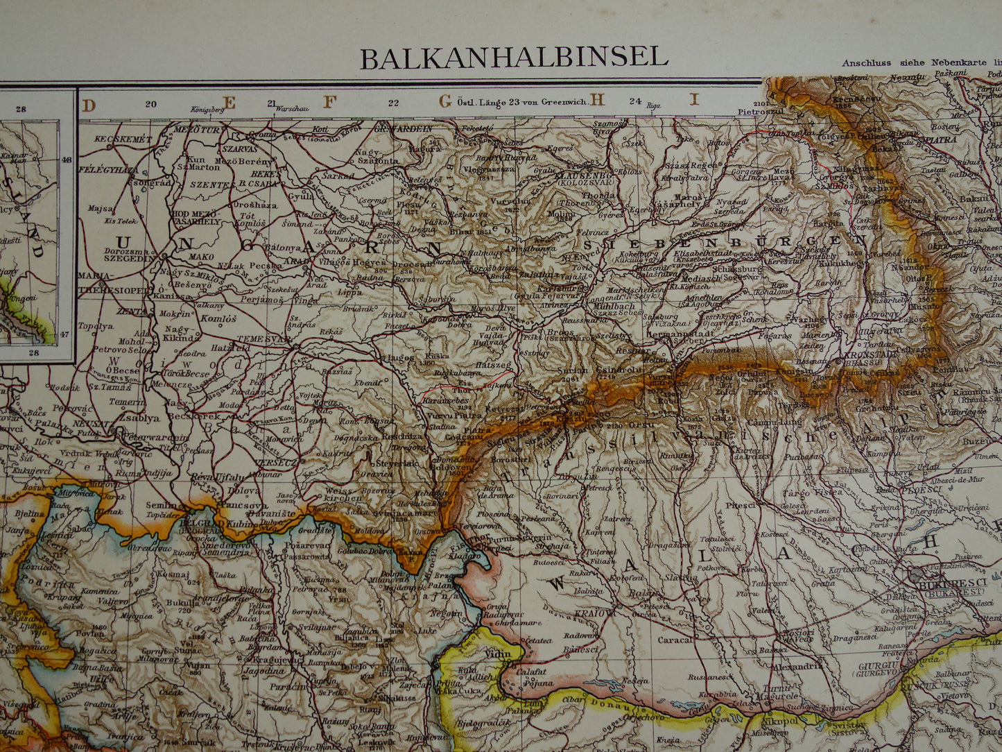 BALKAN oude landkaart van Griekenland Europees Turkije uit 1910 originele antieke historische kaart van Roemenië Bulgarije Servië Bosnië Montenegro Griekenland