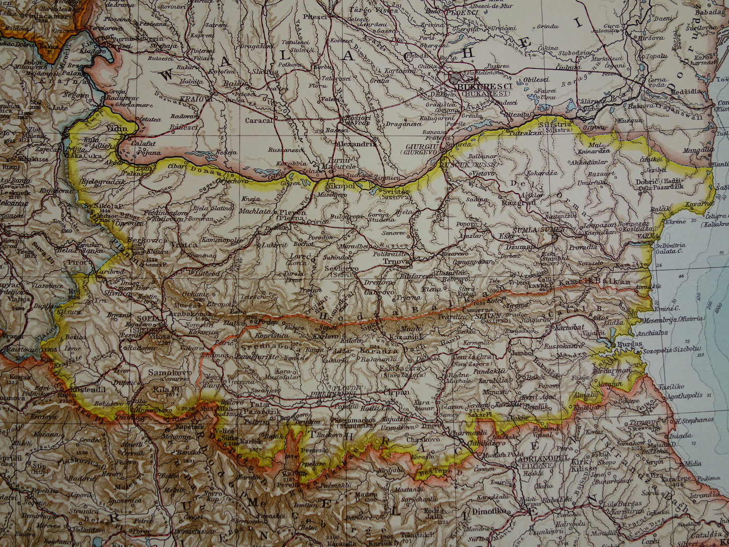 BALKAN oude landkaart van Griekenland Europees Turkije uit 1910 originele antieke historische kaart van Roemenië Bulgarije Servië Bosnië Montenegro Griekenland