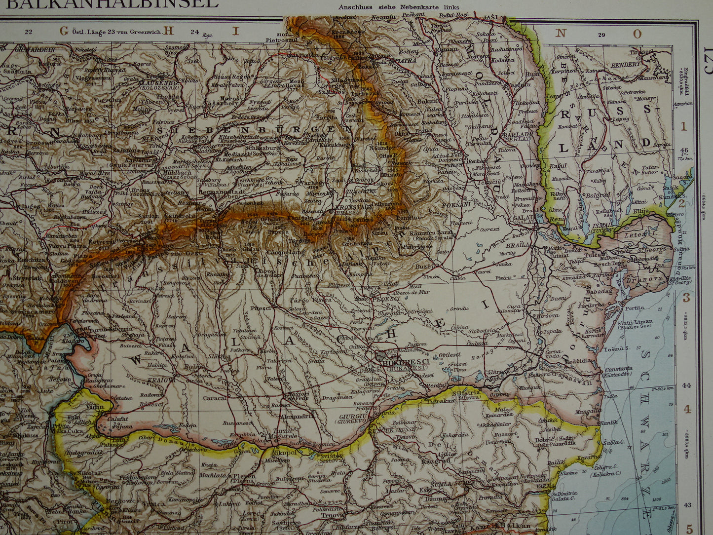 BALKAN oude landkaart van Griekenland Europees Turkije uit 1910 originele antieke historische kaart van Roemenië Bulgarije Servië Bosnië Montenegro Griekenland
