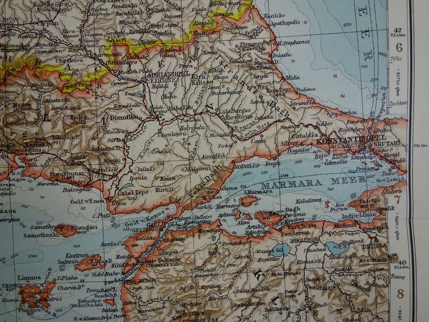 BALKAN oude landkaart van Griekenland Europees Turkije uit 1910 originele antieke historische kaart van Roemenië Bulgarije Servië Bosnië Montenegro Griekenland