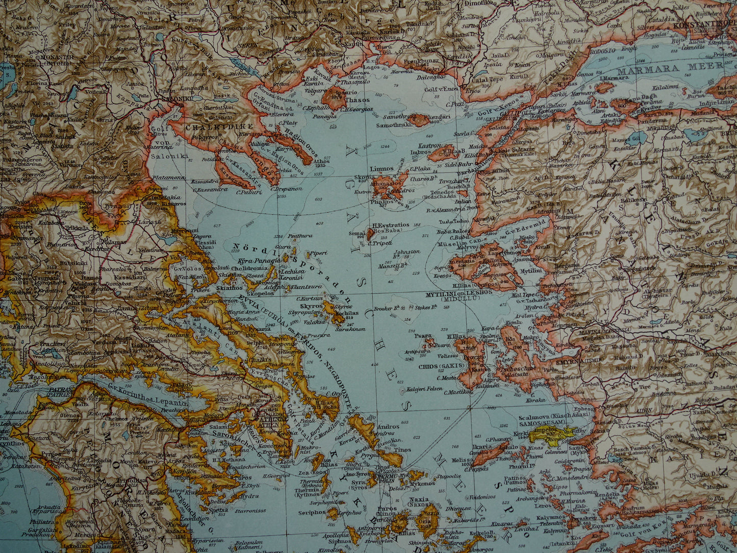 BALKAN oude landkaart van Griekenland Europees Turkije uit 1910 originele antieke historische kaart van Roemenië Bulgarije Servië Bosnië Montenegro Griekenland