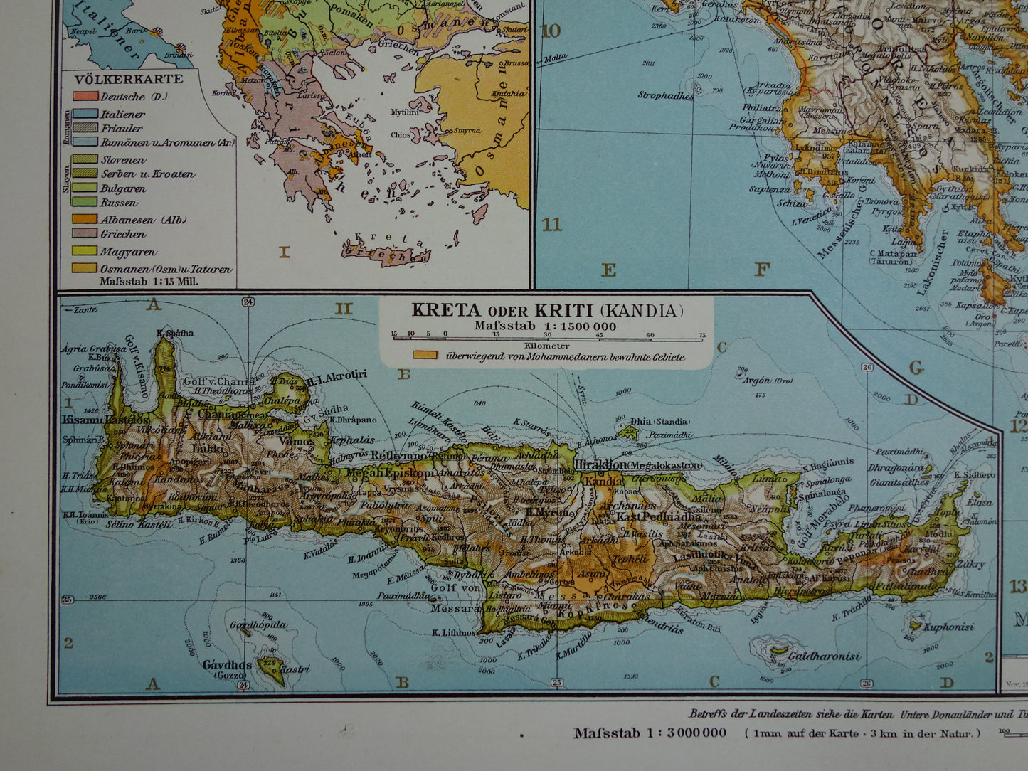 BALKAN oude landkaart van Griekenland Europees Turkije uit 1910 originele antieke historische kaart van Roemenië Bulgarije Servië Bosnië Montenegro Griekenland
