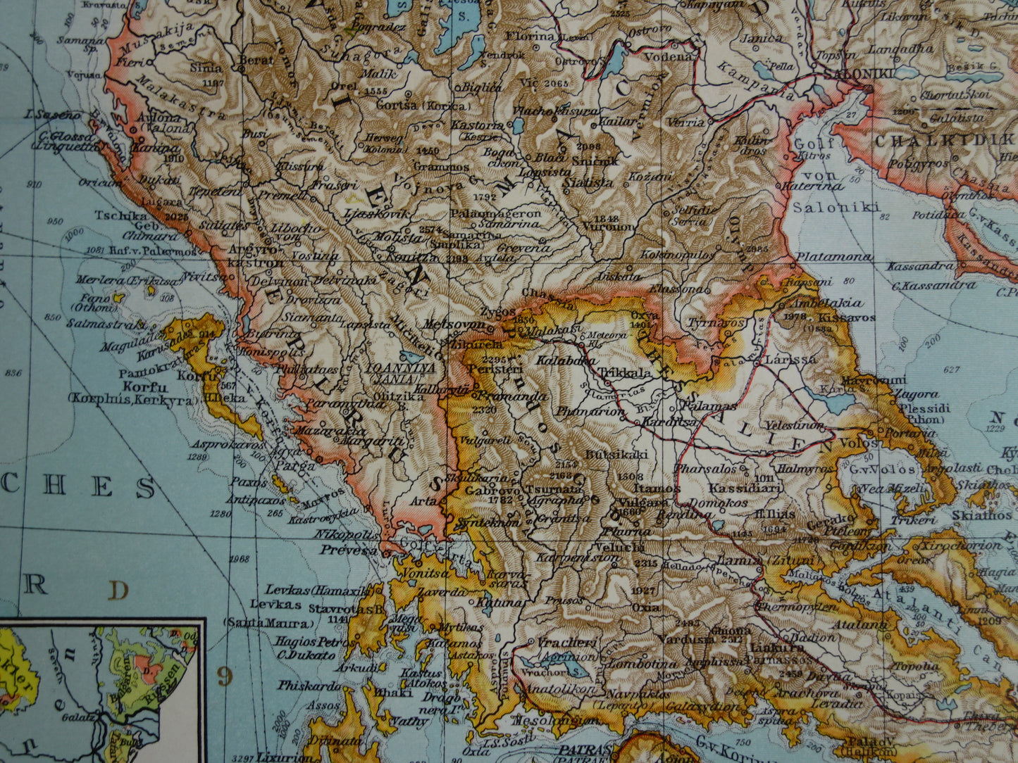 BALKAN oude landkaart van Griekenland Europees Turkije uit 1910 originele antieke historische kaart van Roemenië Bulgarije Servië Bosnië Montenegro Griekenland