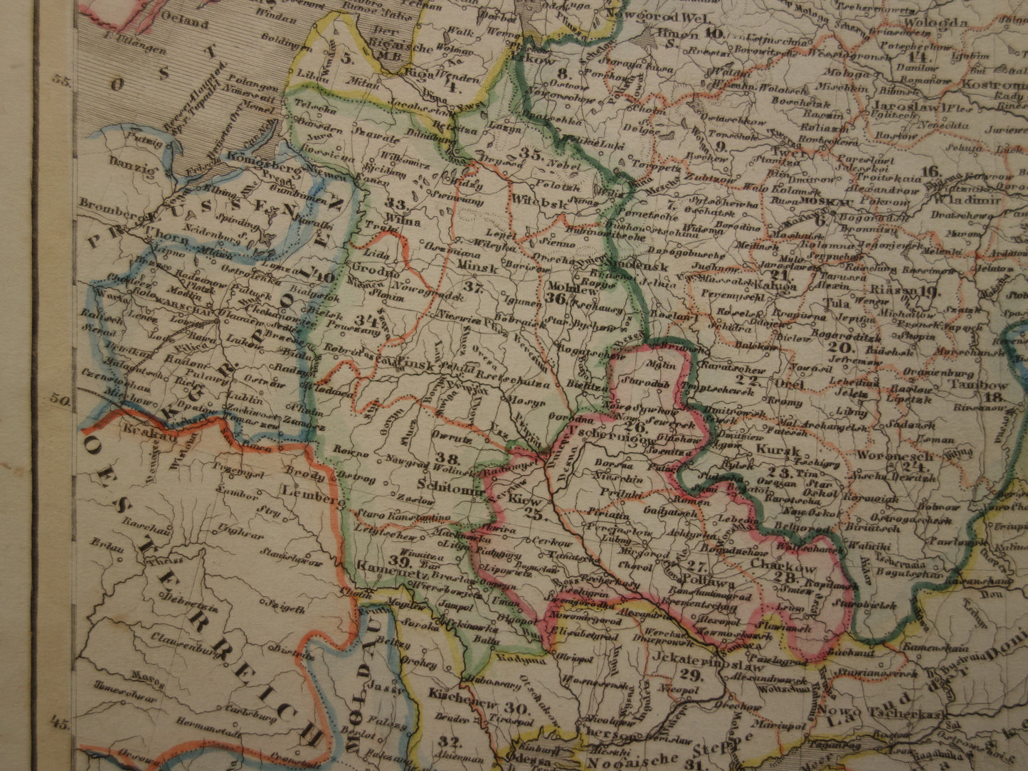 RUSLAND oude kaart van Russische Rijk in Europa antieke landkaart Polen Litouwen Oekraïne met jaartal - vintage kaarten