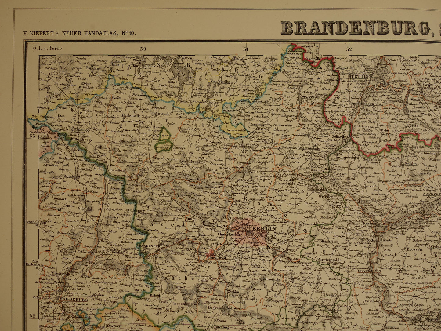 Large old map of Brandenburg Posen Silesia Original antique map 1859 Germany and Poland Berlin Wrocław Poznan Dresden