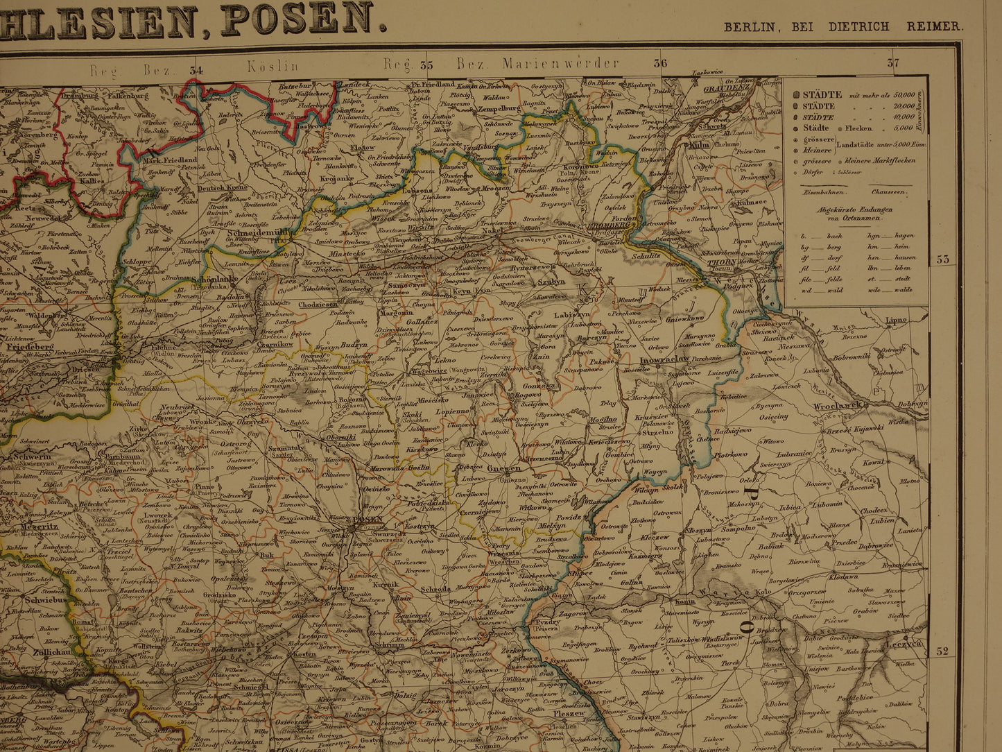 Large old map of Brandenburg Posen Silesia Original antique map 1859 Germany and Poland Berlin Wrocław Poznan Dresden