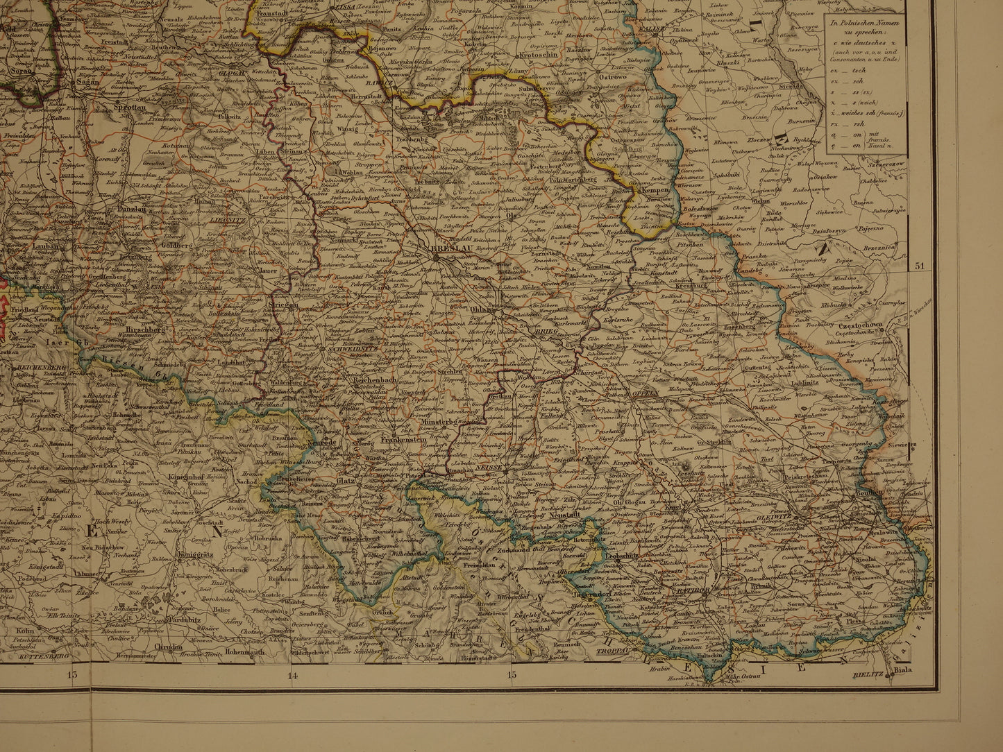 Large old map of Brandenburg Posen Silesia Original antique map 1859 Germany and Poland Berlin Wrocław Poznan Dresden
