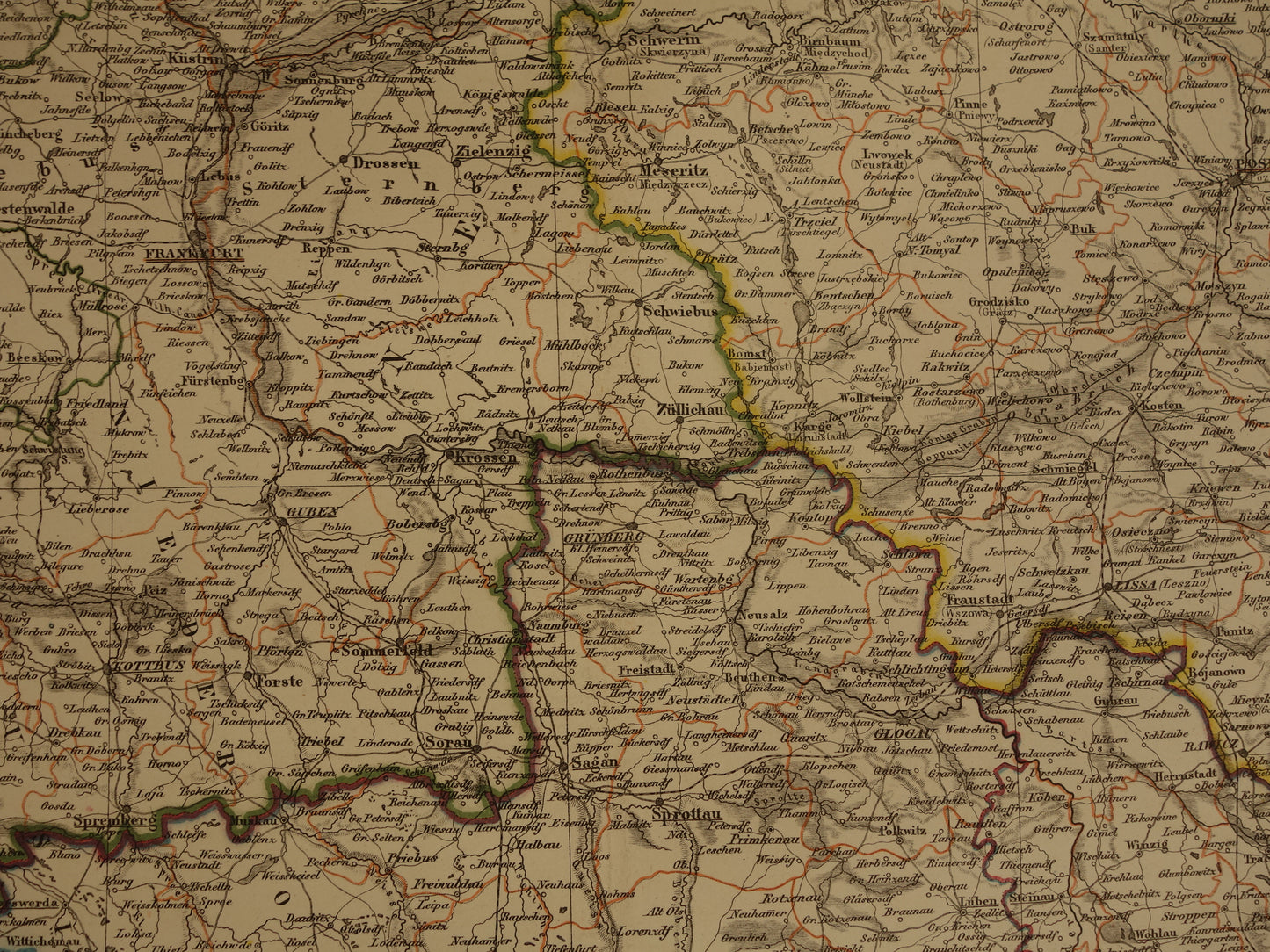 Large old map of Brandenburg Posen Silesia Original antique map 1859 Germany and Poland Berlin Wrocław Poznan Dresden