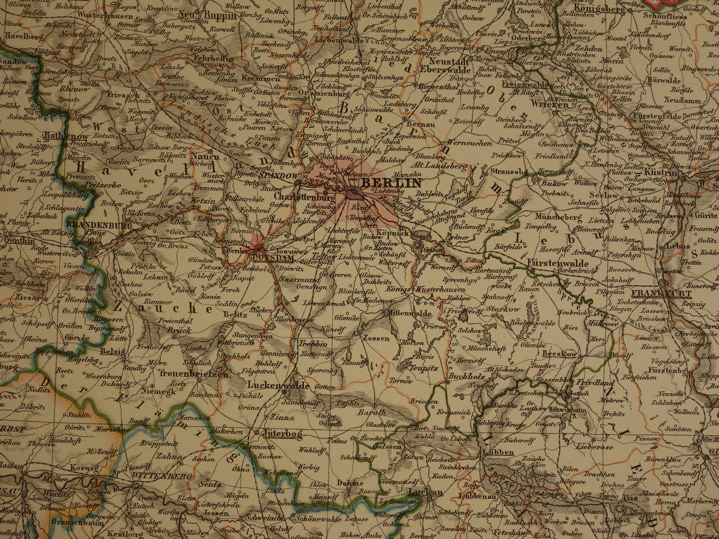 Large old map of Brandenburg Posen Silesia Original antique map 1859 Germany and Poland Berlin Wrocław Poznan Dresden