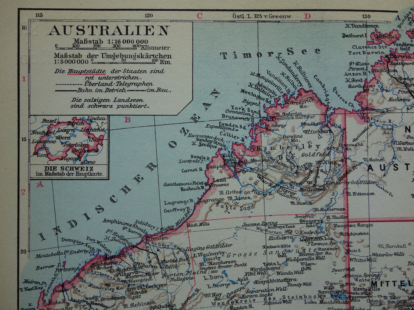 Old map Australia 1928 original vintage map Tasmania Brisbane Sydney Melbourne for sale