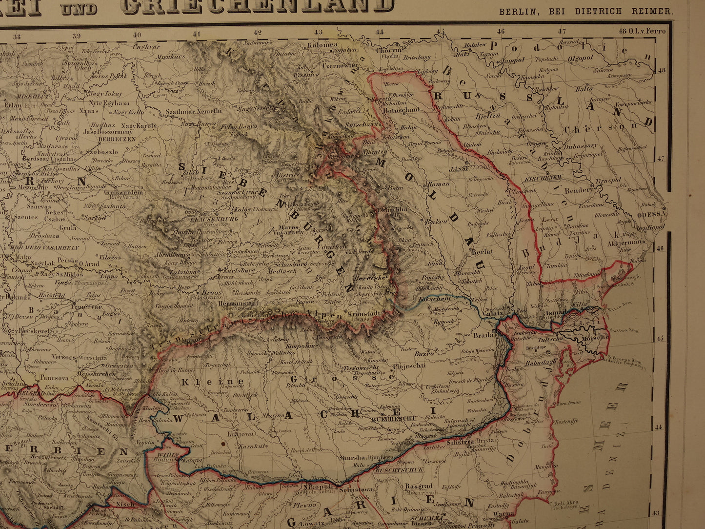 Large Old Map of the Balkans in 1856 with damage - Antique map European Turkey Serbia Greece hand colored vintage maps