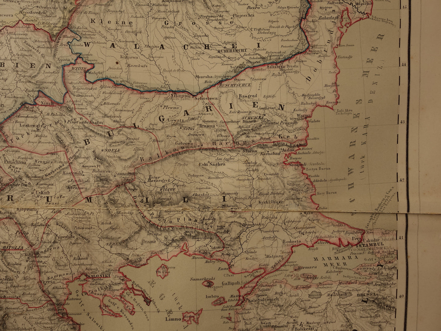 Large Old Map of the Balkans in 1856 with damage - Antique map European Turkey Serbia Greece hand colored vintage maps