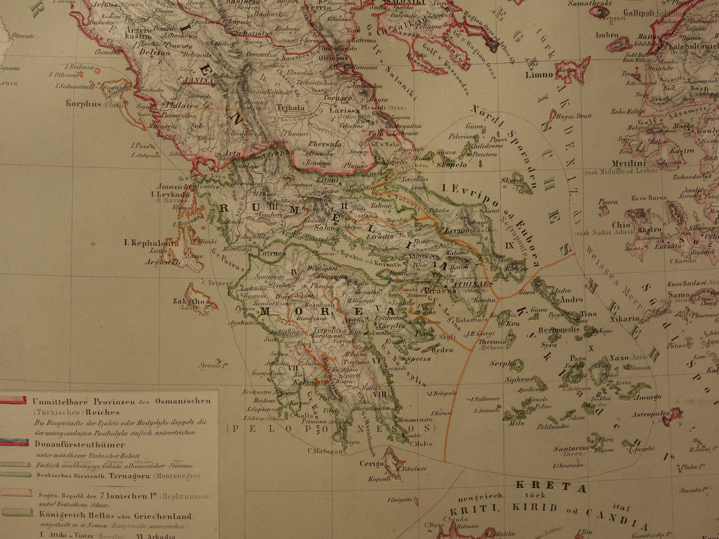 Large Old Map of the Balkans in 1856 with damage - Antique map European Turkey Serbia Greece hand colored vintage maps