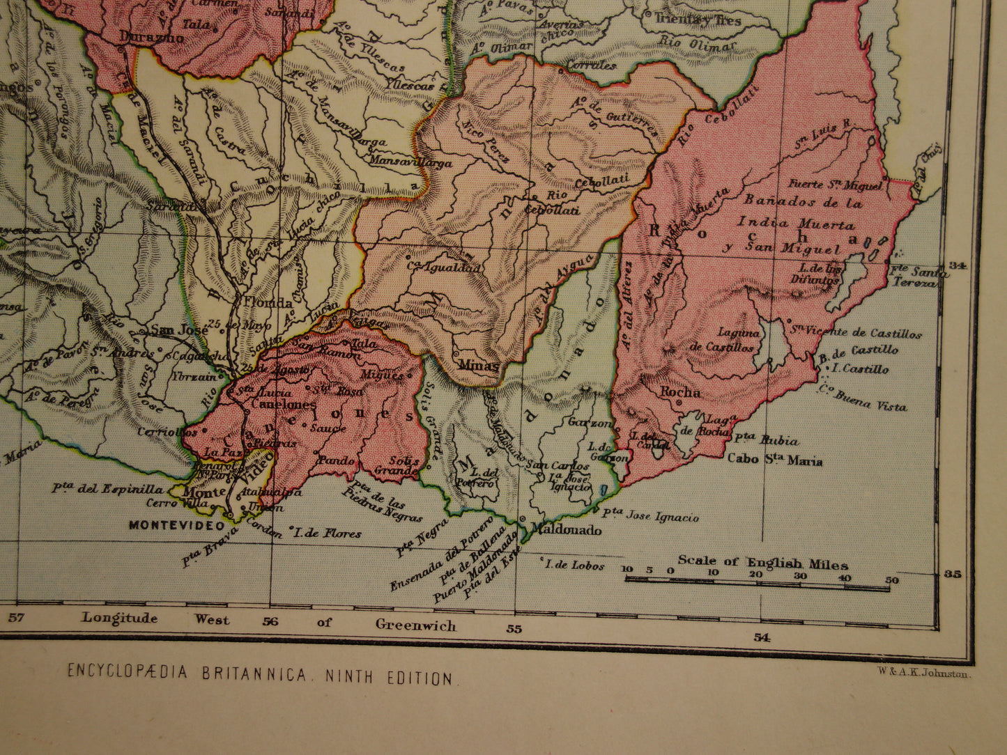 URUGUAY Antique map of Uruguay 1888 original old map Montevideo for sale