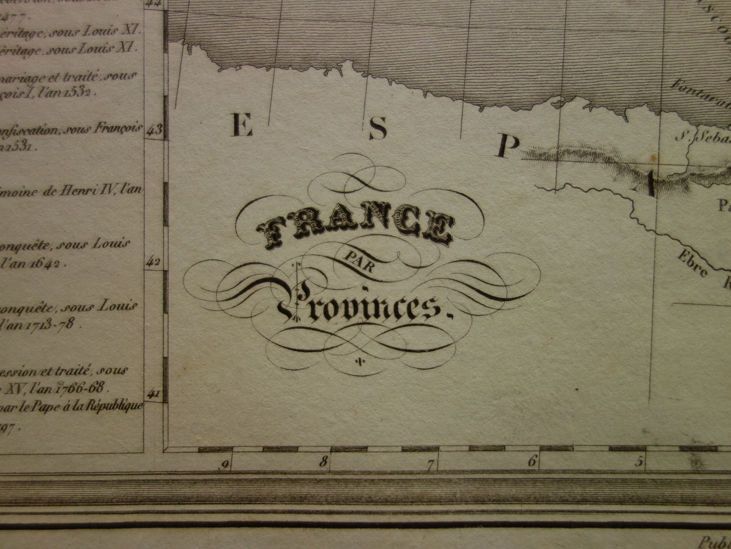Antique map of FRANCE 180+ year old French hand-colored map 1838
