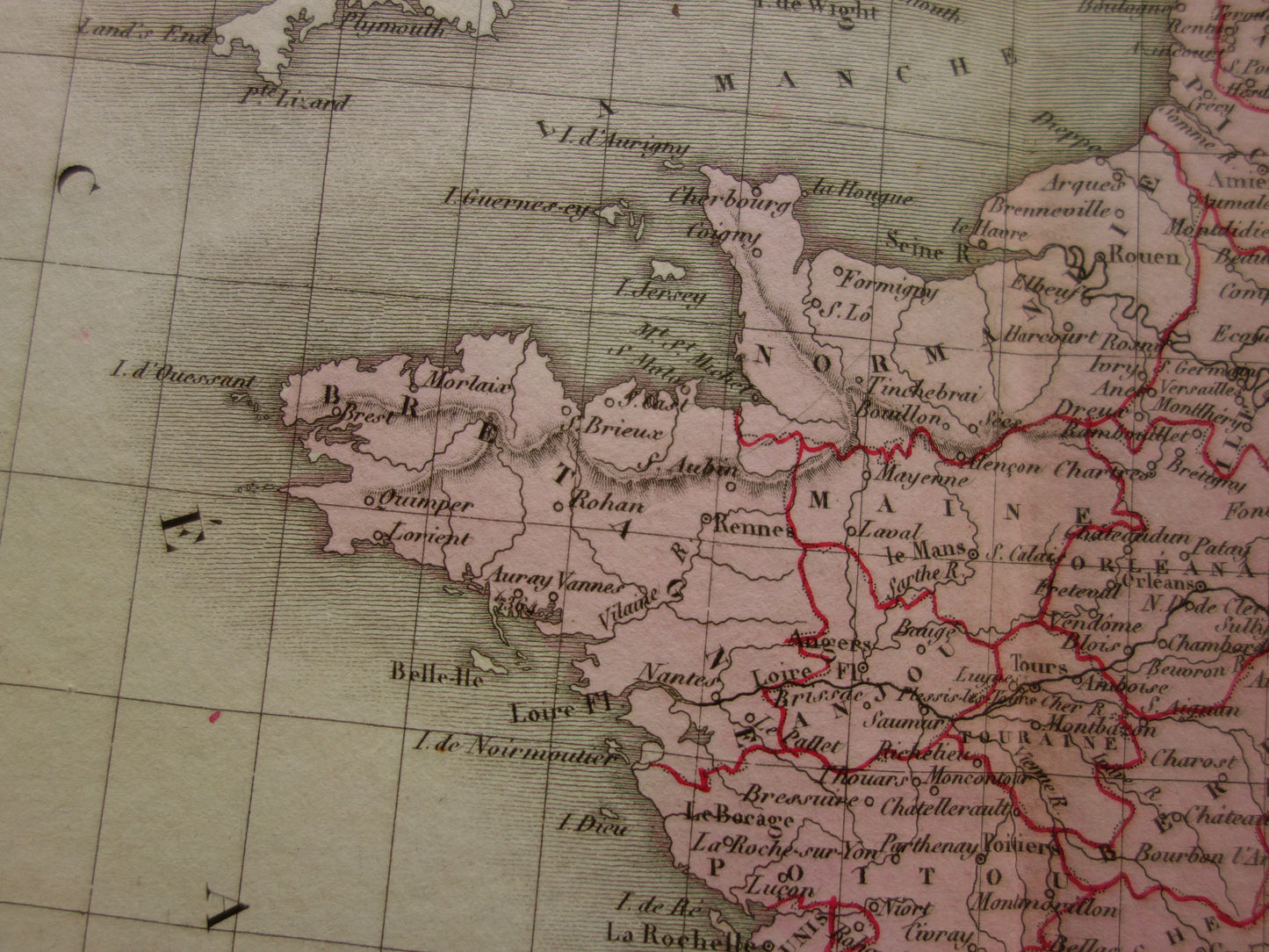 Antique map of FRANCE 180+ year old French hand-colored map 1838